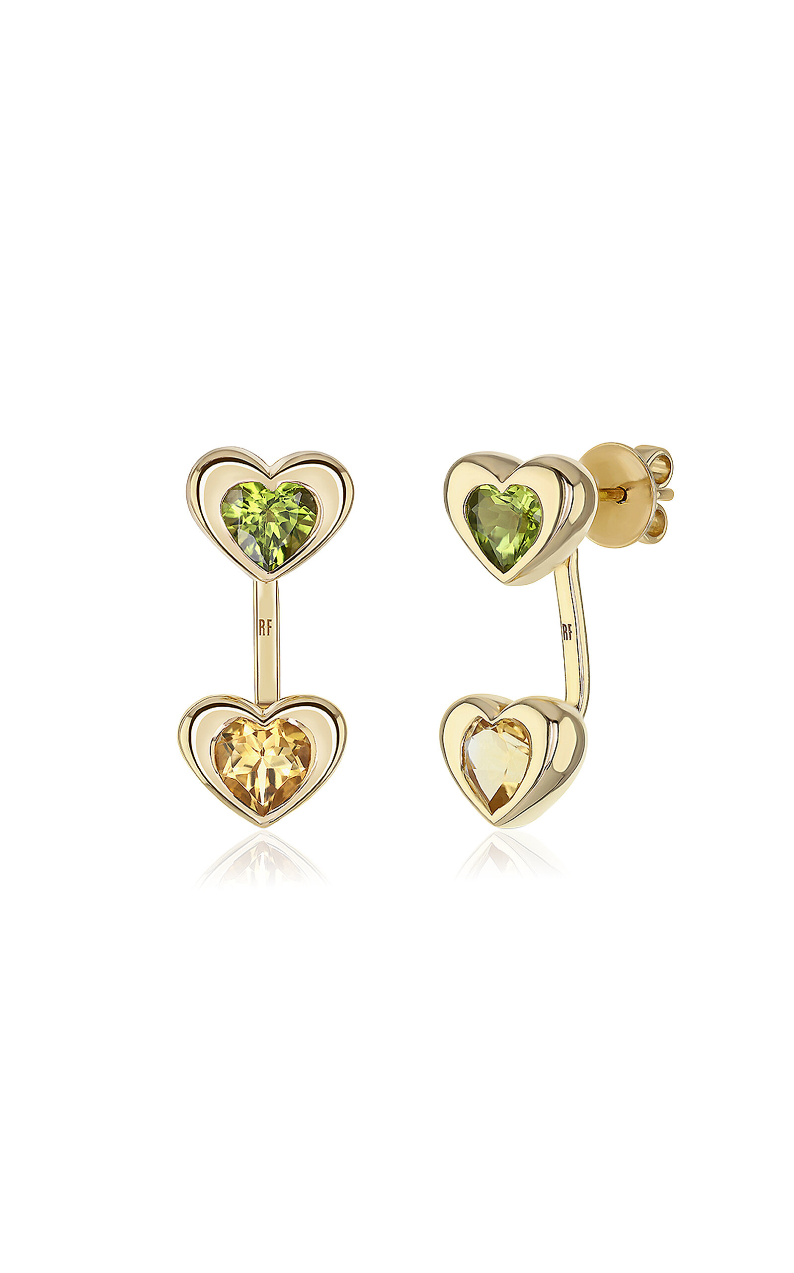 14k Yellow Gold Citrine & Peridot Hearts Stud & Jacket Earrings