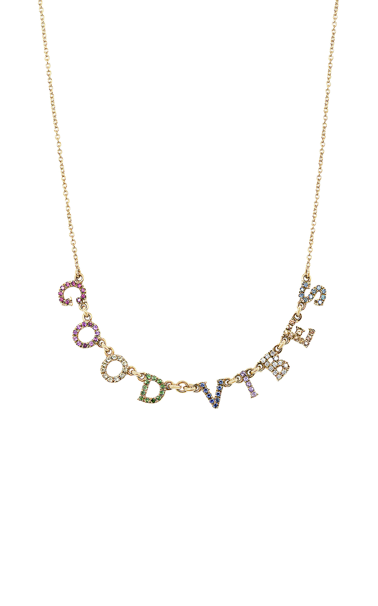 14k Yellow Gold Rainbow Sapphire & Diamond 'Good Vibes' Necklace