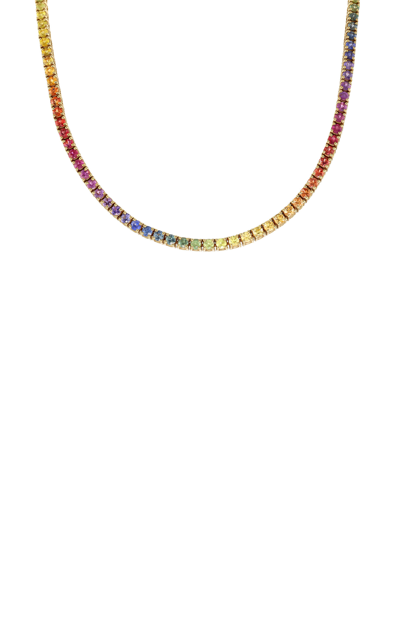 14k Yellow Gold Graduated Rainbow Sapphire Tennis Necklace