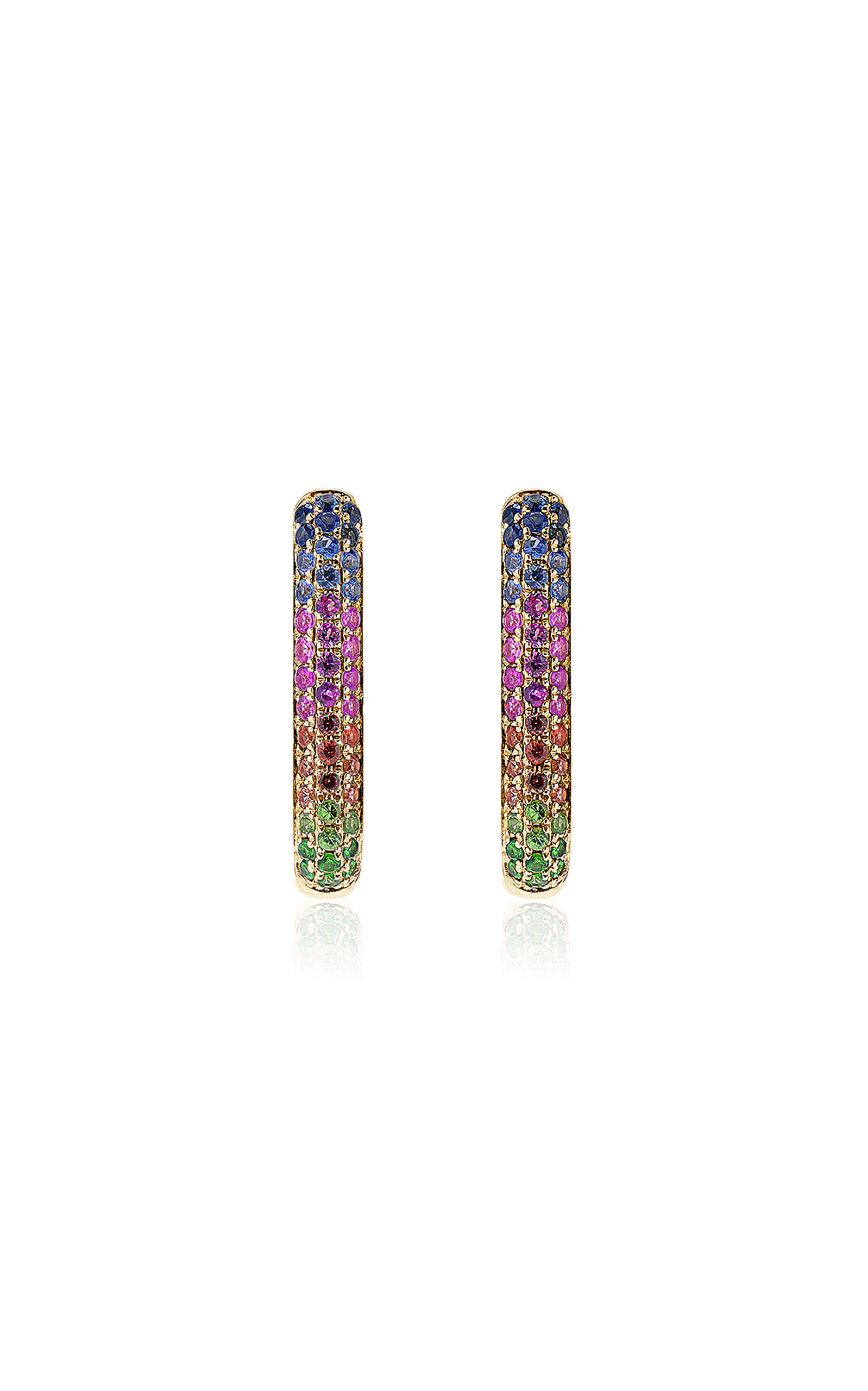14k Yellow Gold Rainbow Sapphire Oval Hoop Earrings