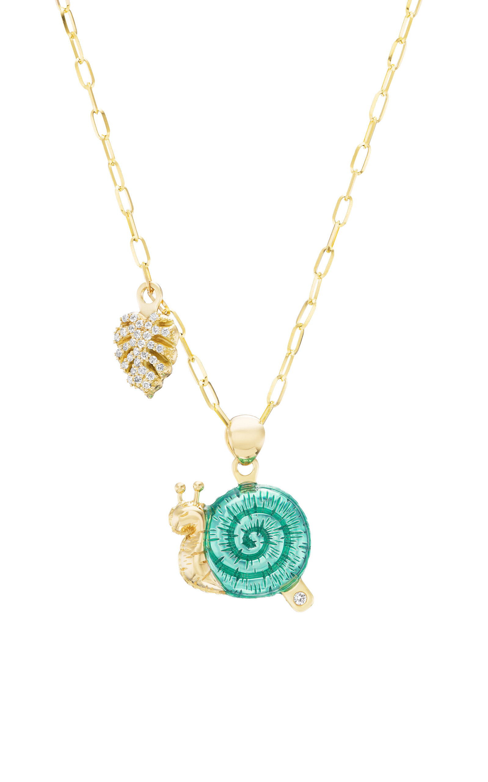 14k Yellow Gold Pebbles Dreams About a Diamond Leaf Necklace
