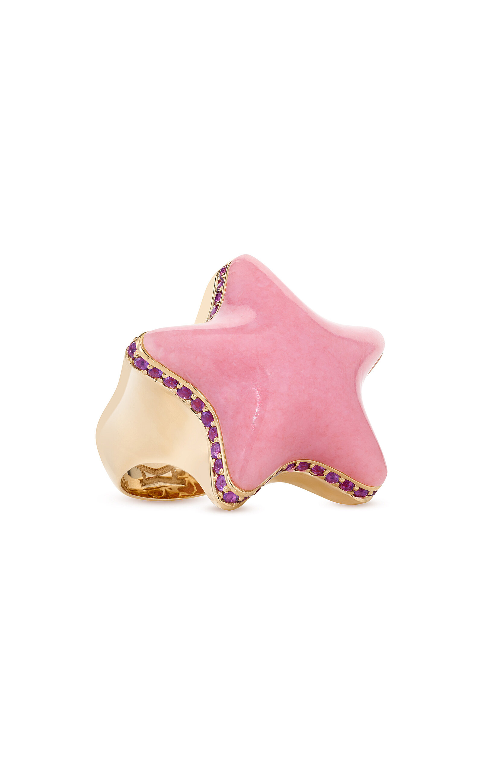 18K Yellow Gold Starfish Pink Bubble Ring