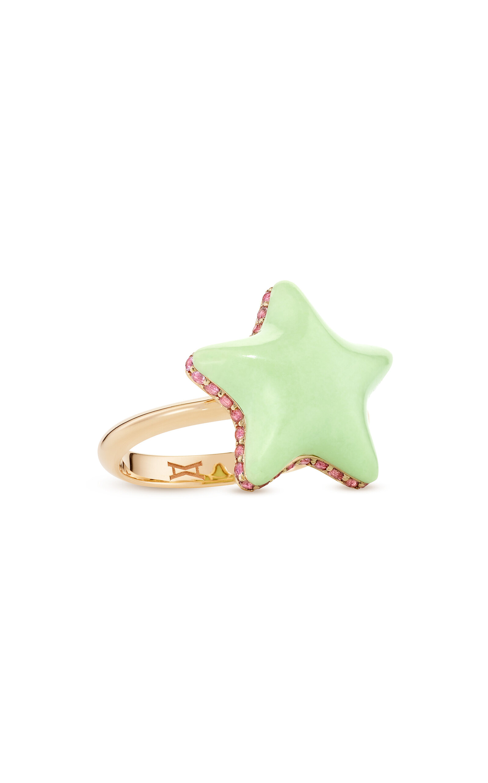 18K Yellow Gold Starfish Green Bubble Mini Ring