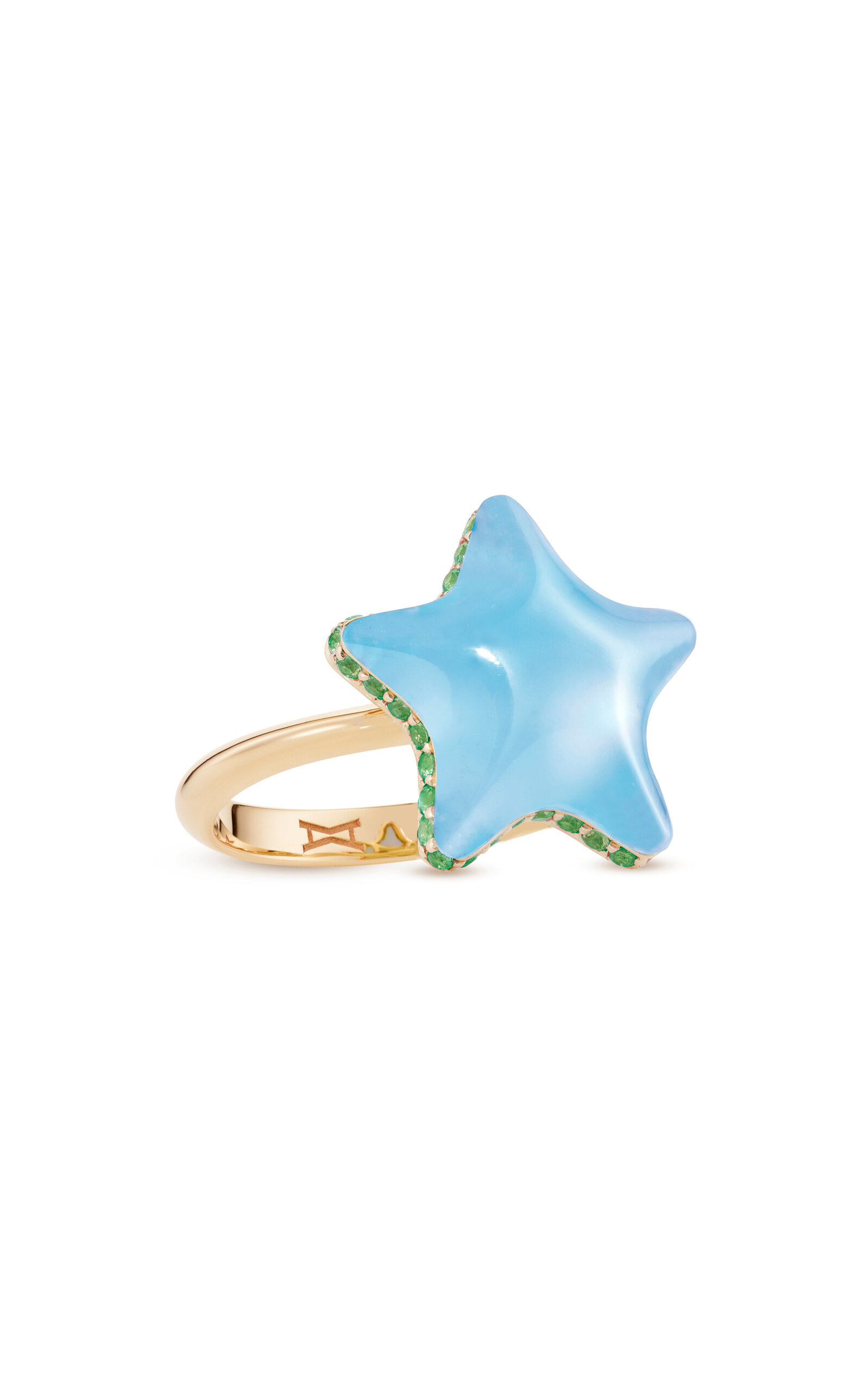 18K Yellow Gold Starfish Blue Bubble Mini Ring