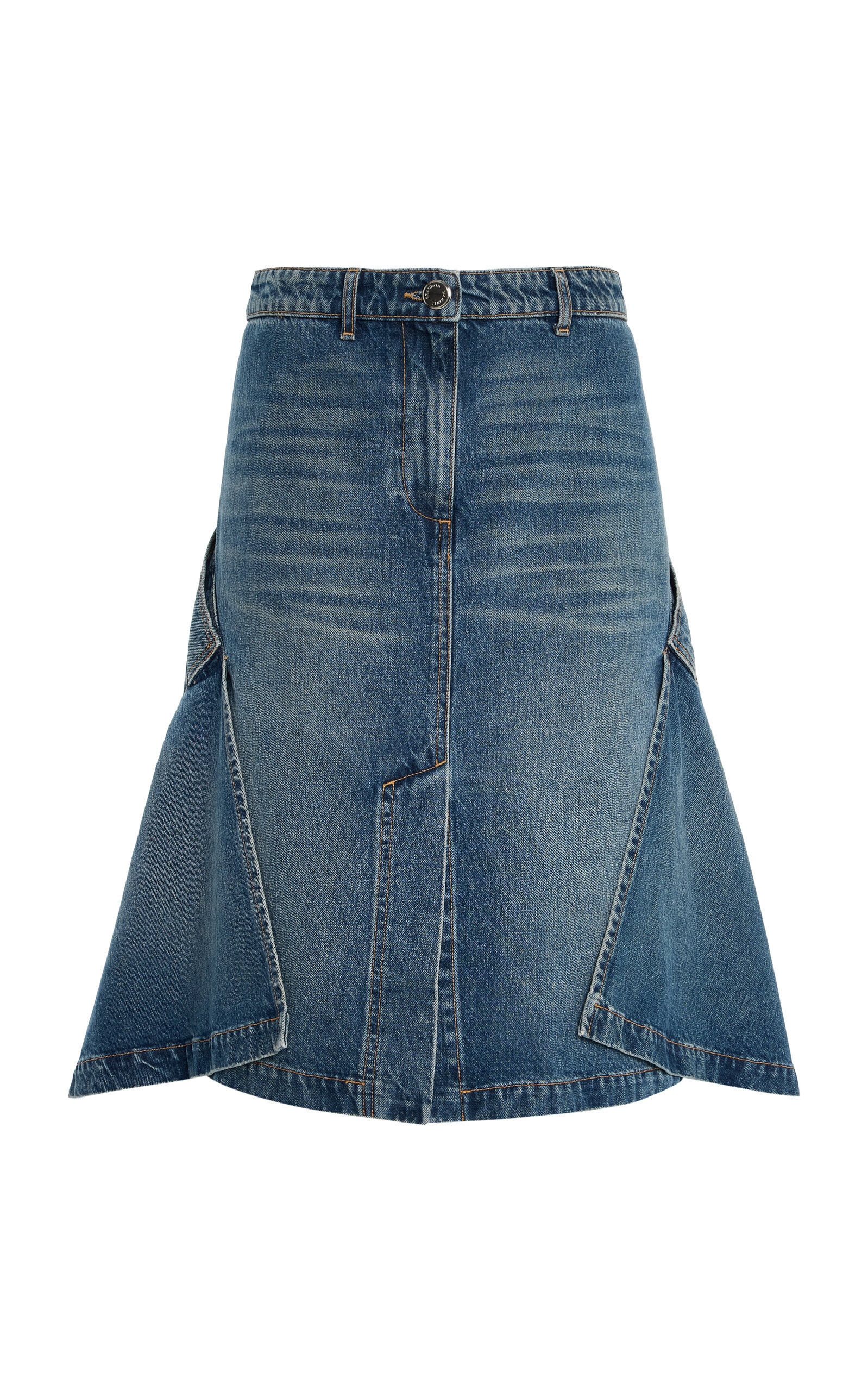 The Frankie Cascade-Hem Denim Knee-Length Skirt