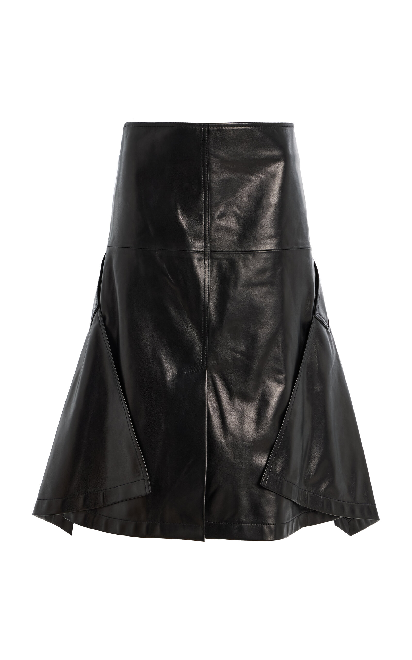Brandon Maxwell The Frankie Cascade-Hem Leather Knee-Length Skirt
