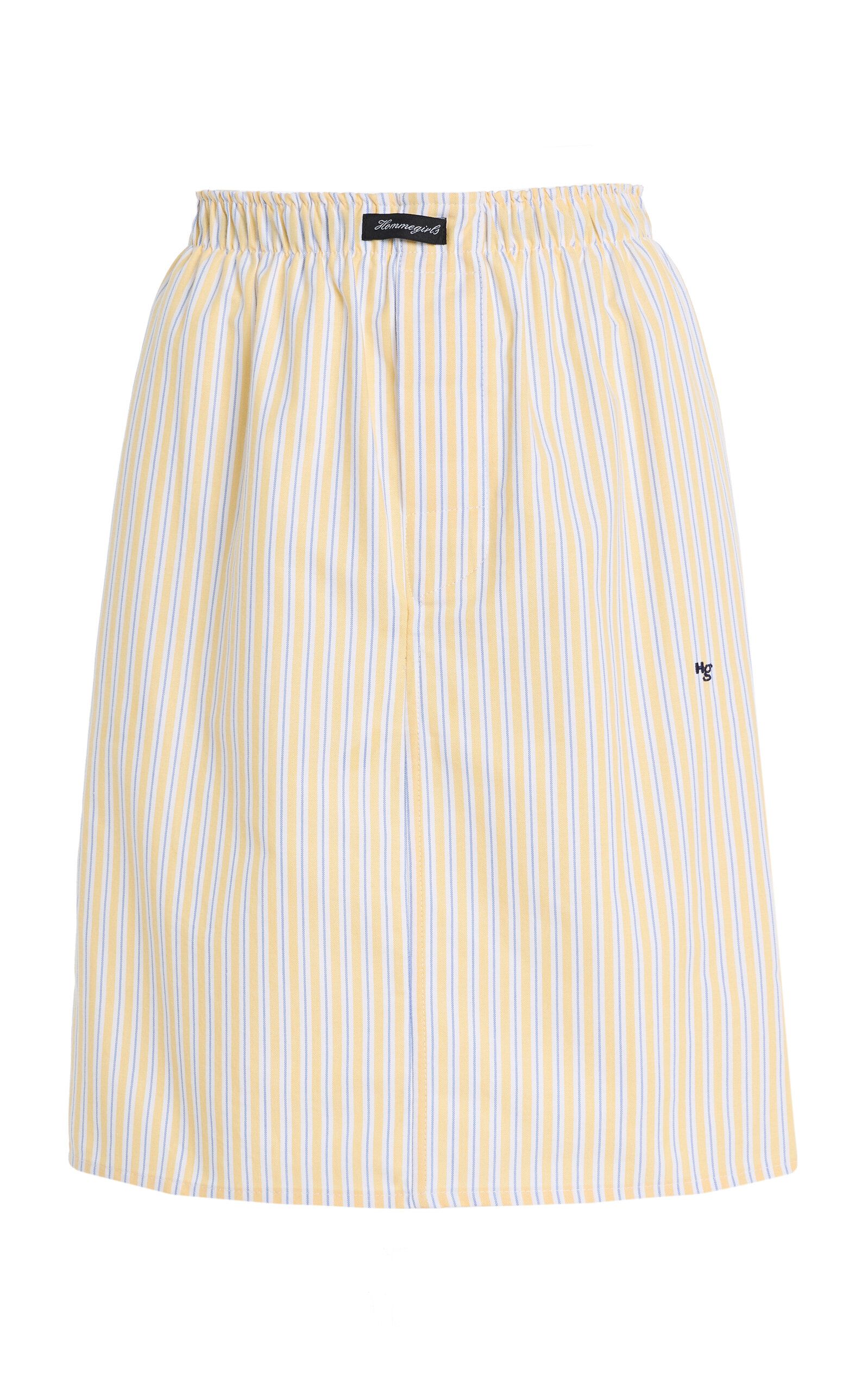 Hommegirls Striped Cotton Oxford Boxer Skirt In Yellow