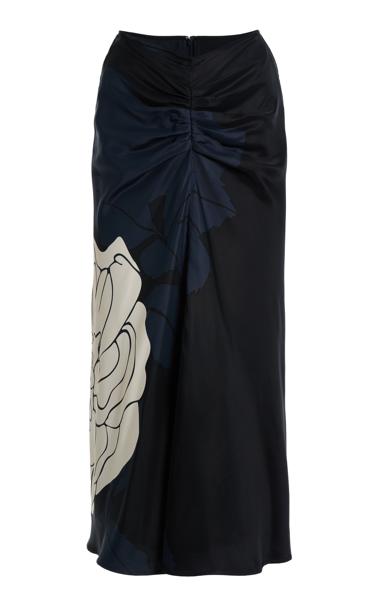 Victoria Beckham Rose-Print Satin Midi Skirt - Moda Operandi