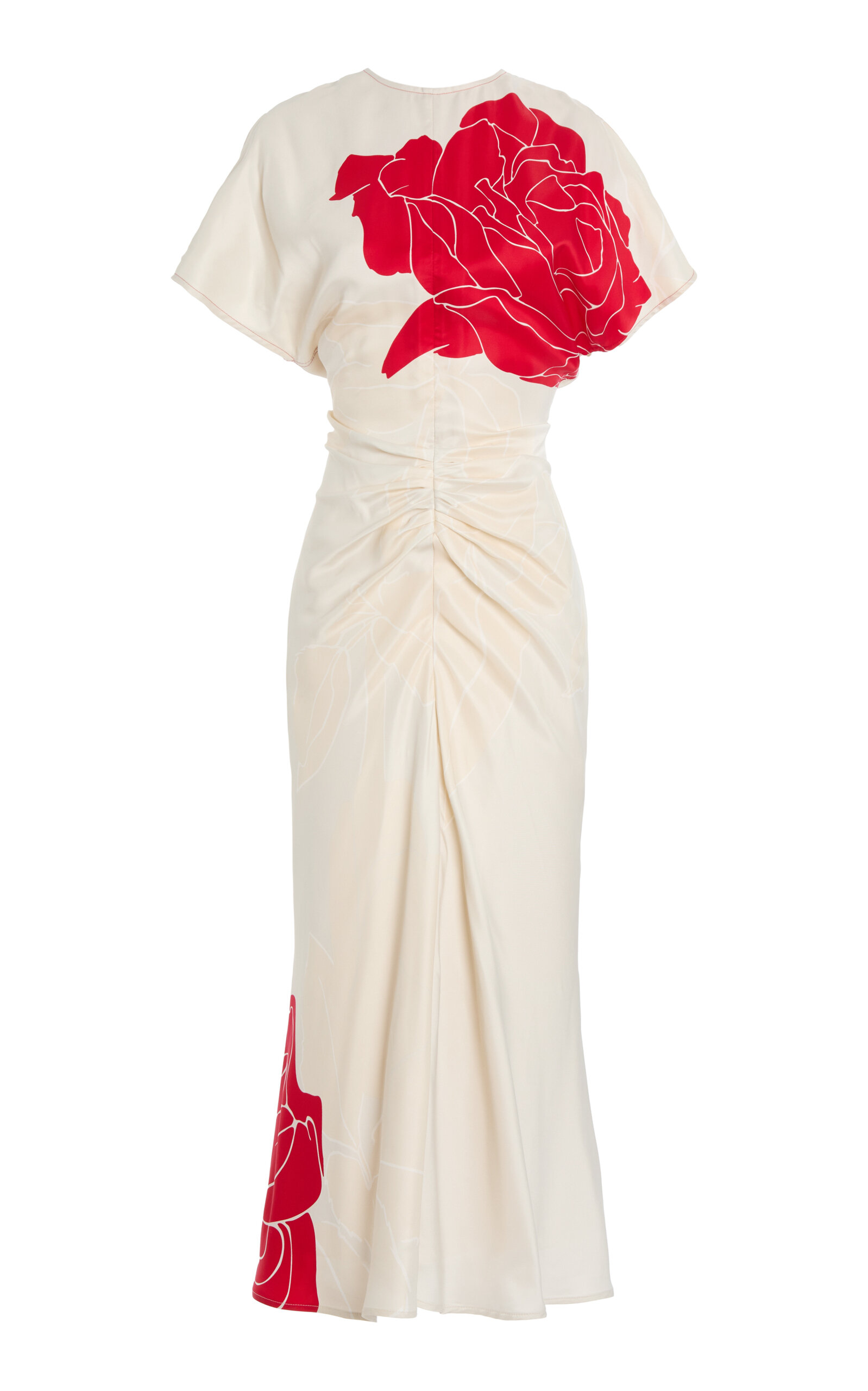 Victoria Beckham Rose-Print Satin Midi Dress