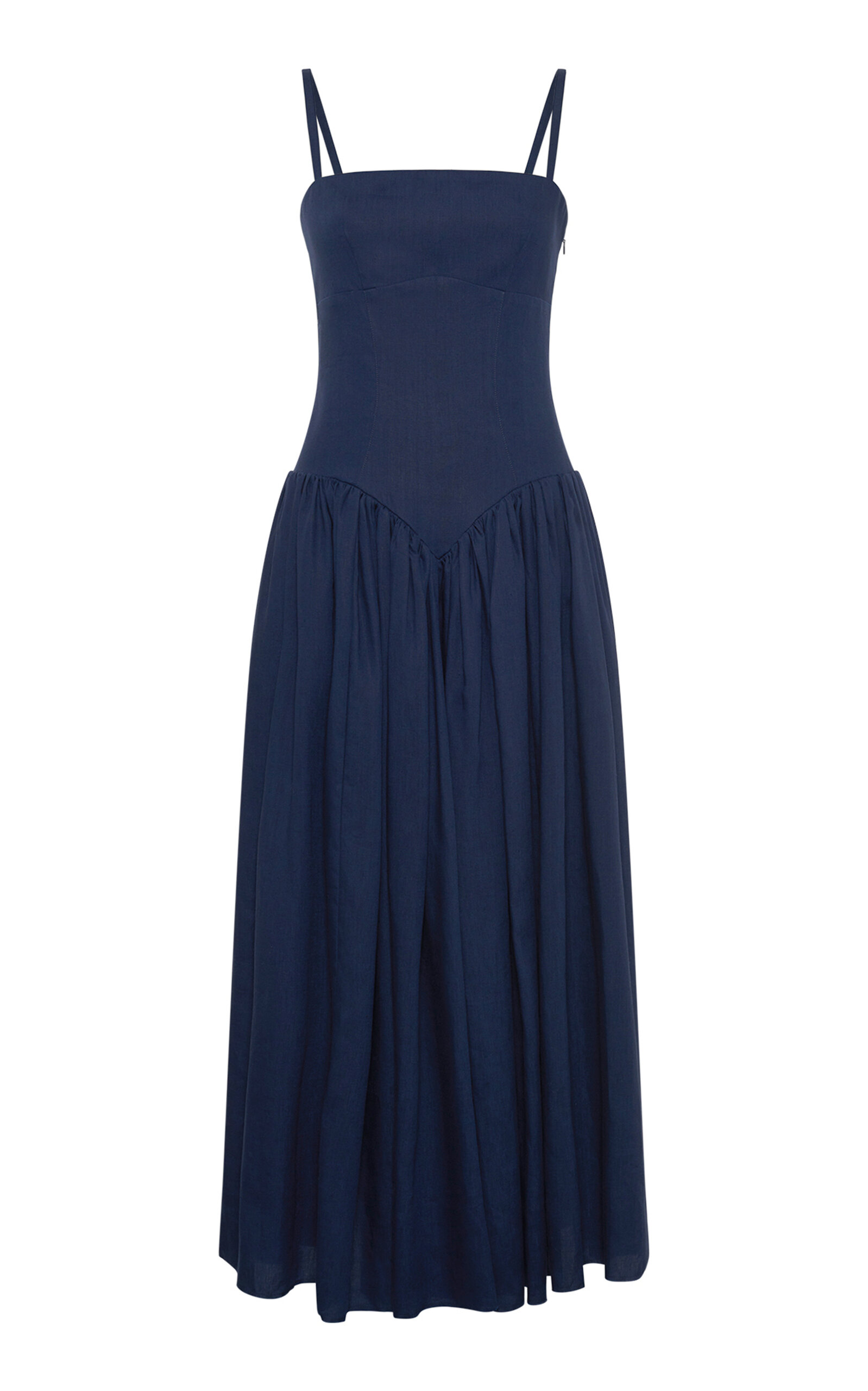 Gabriela Hearst Oriana Drop-waist Linen Dress In Blue