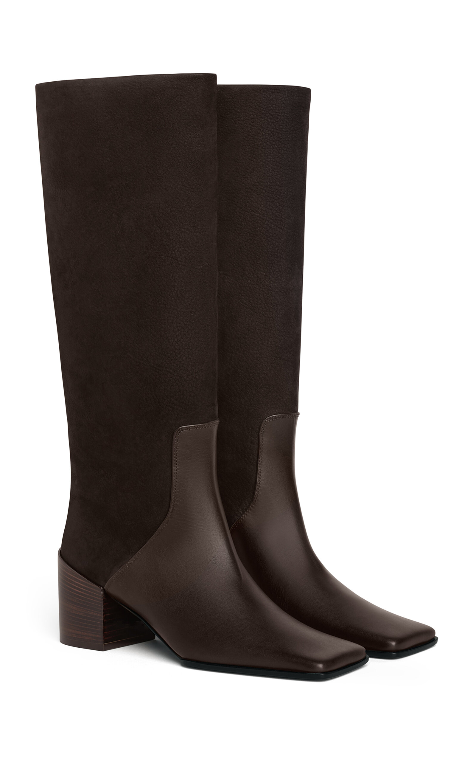 Alaïa Square Nubuck And Leather Knee Boots In Brown