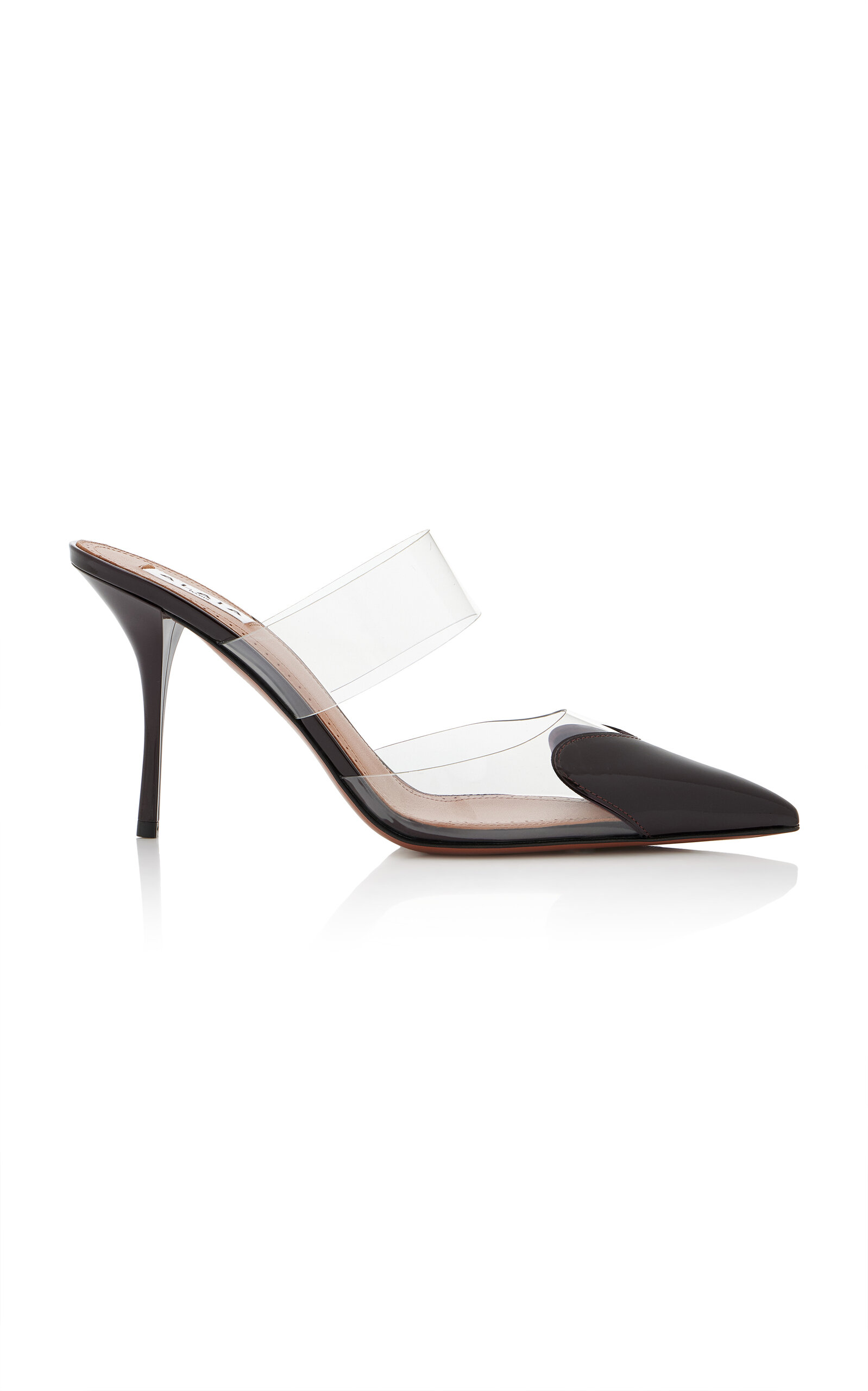 ALAÏA Le Cœur PVC; Leather Mules