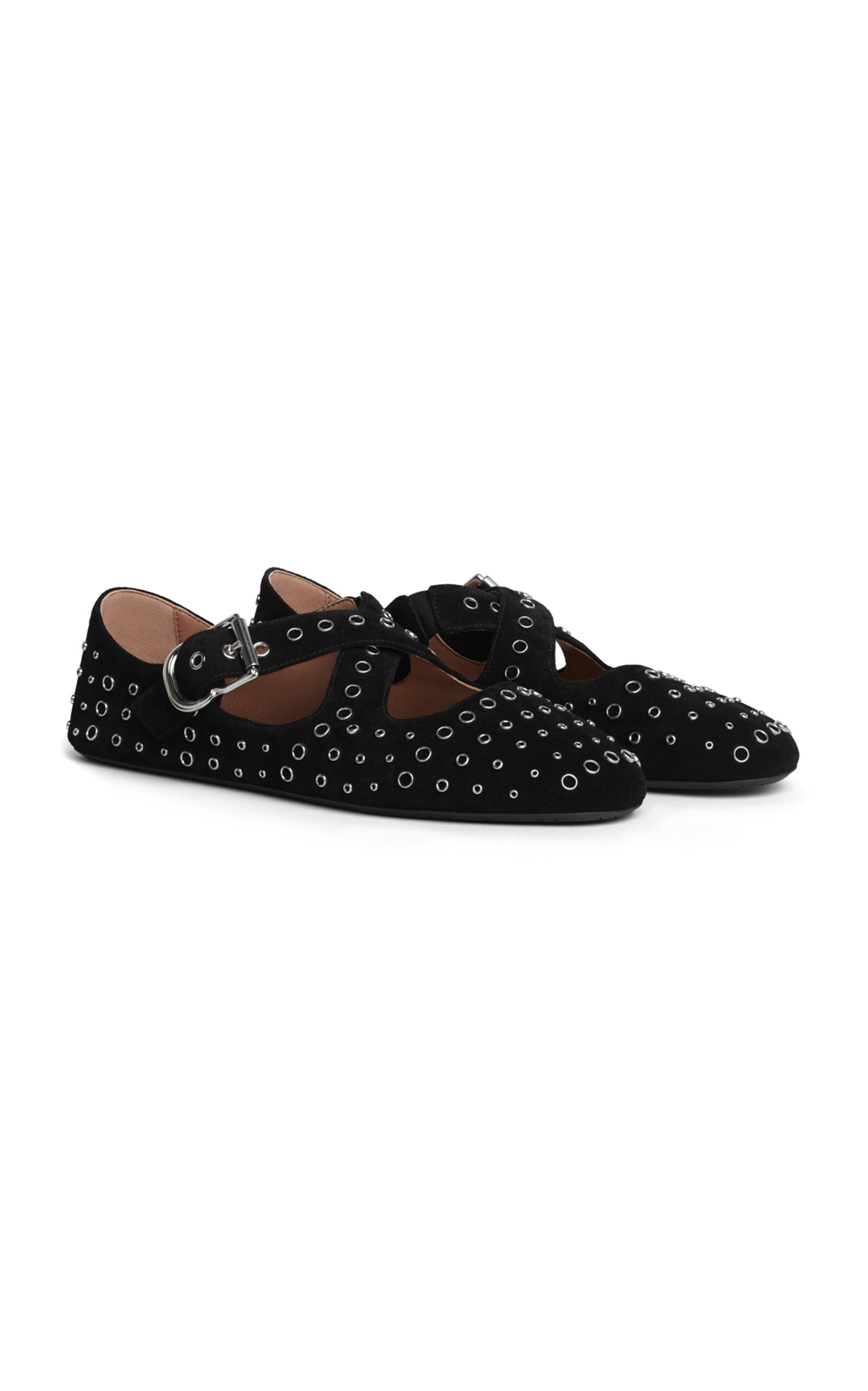 Alaïa Eyelet-embellished Suede Ballet Flats In Black