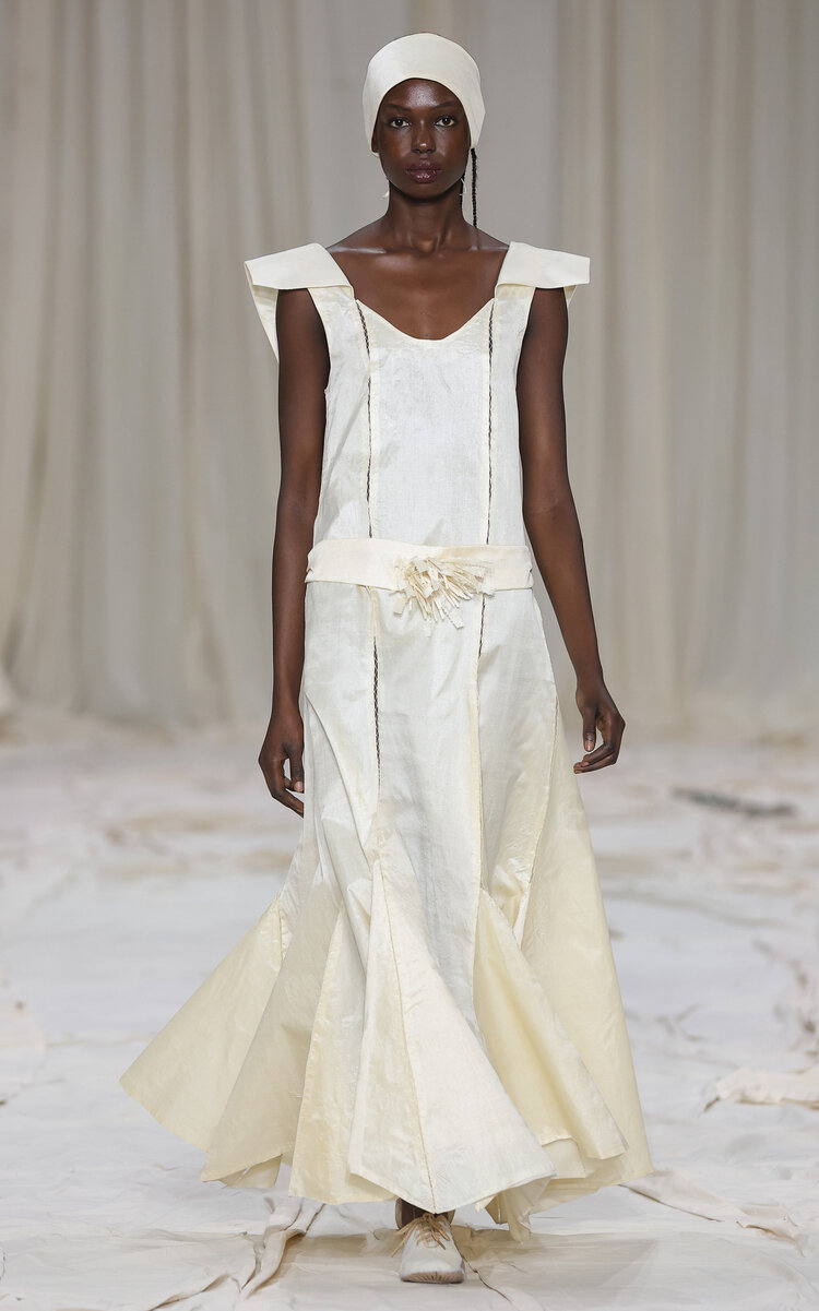 Godet Corsage Silk Dress
