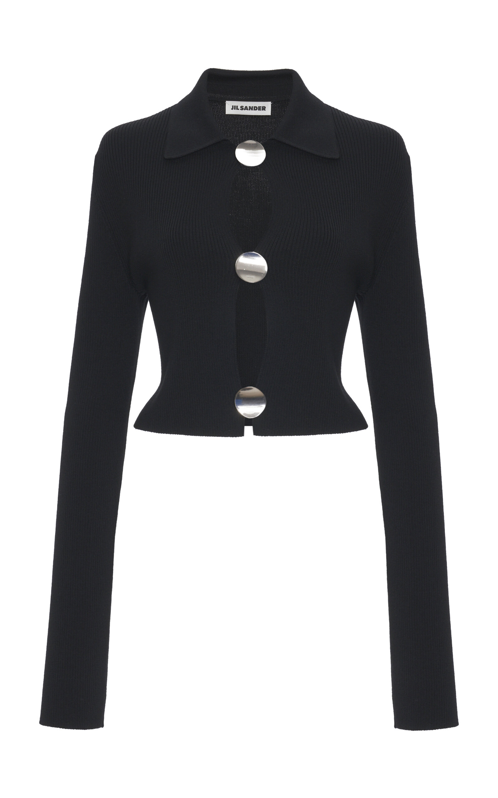 Jil Sander Virgin Wool Polo Cardigan In Black