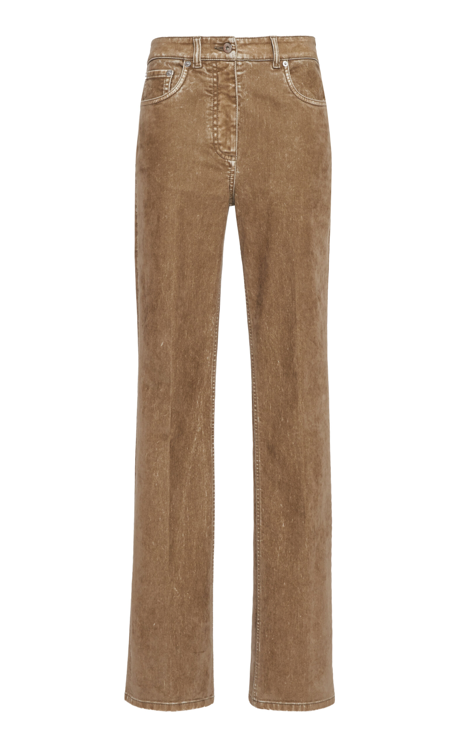 Ferragamo Garment-dyed Flocked Velvet Bootcut Pants In Brown