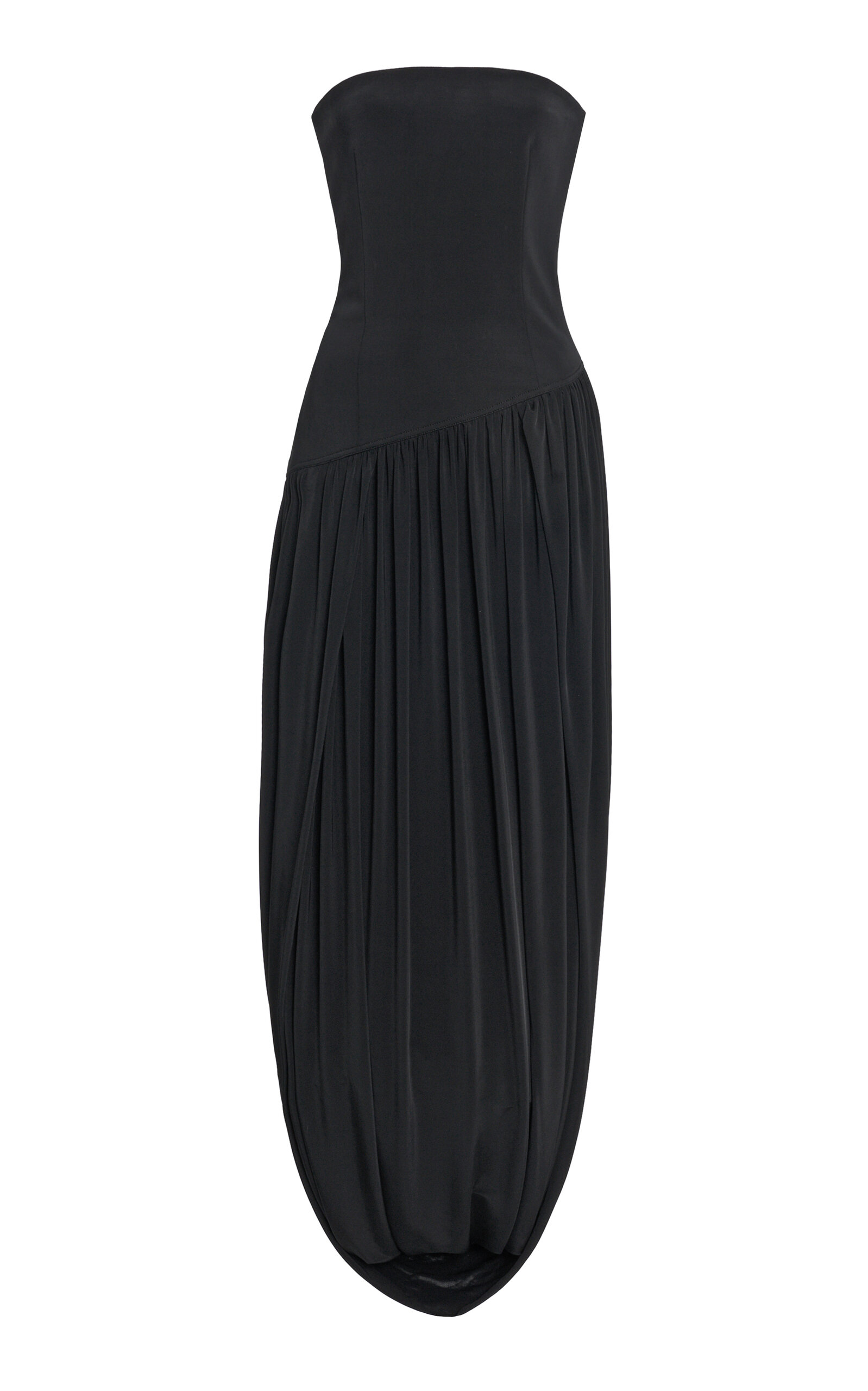 Ferragamo Asymmetric Ruched Bustier Midi Dress In Black