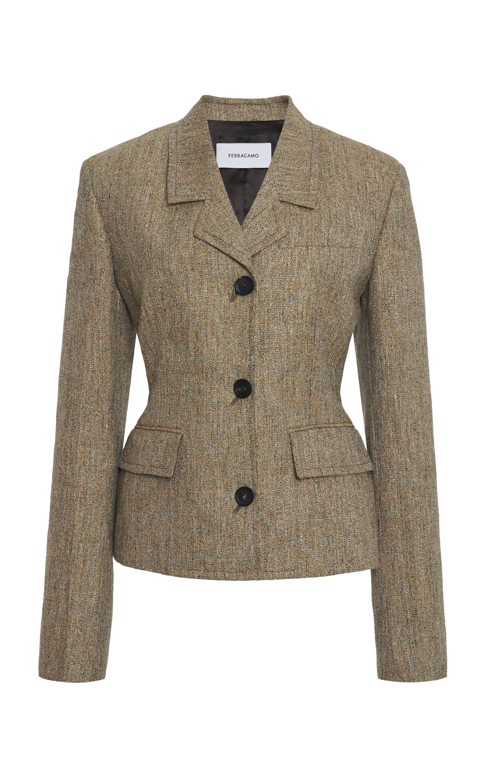 Ferragamo Tailored Linen Single-breasted Blazer In Brown