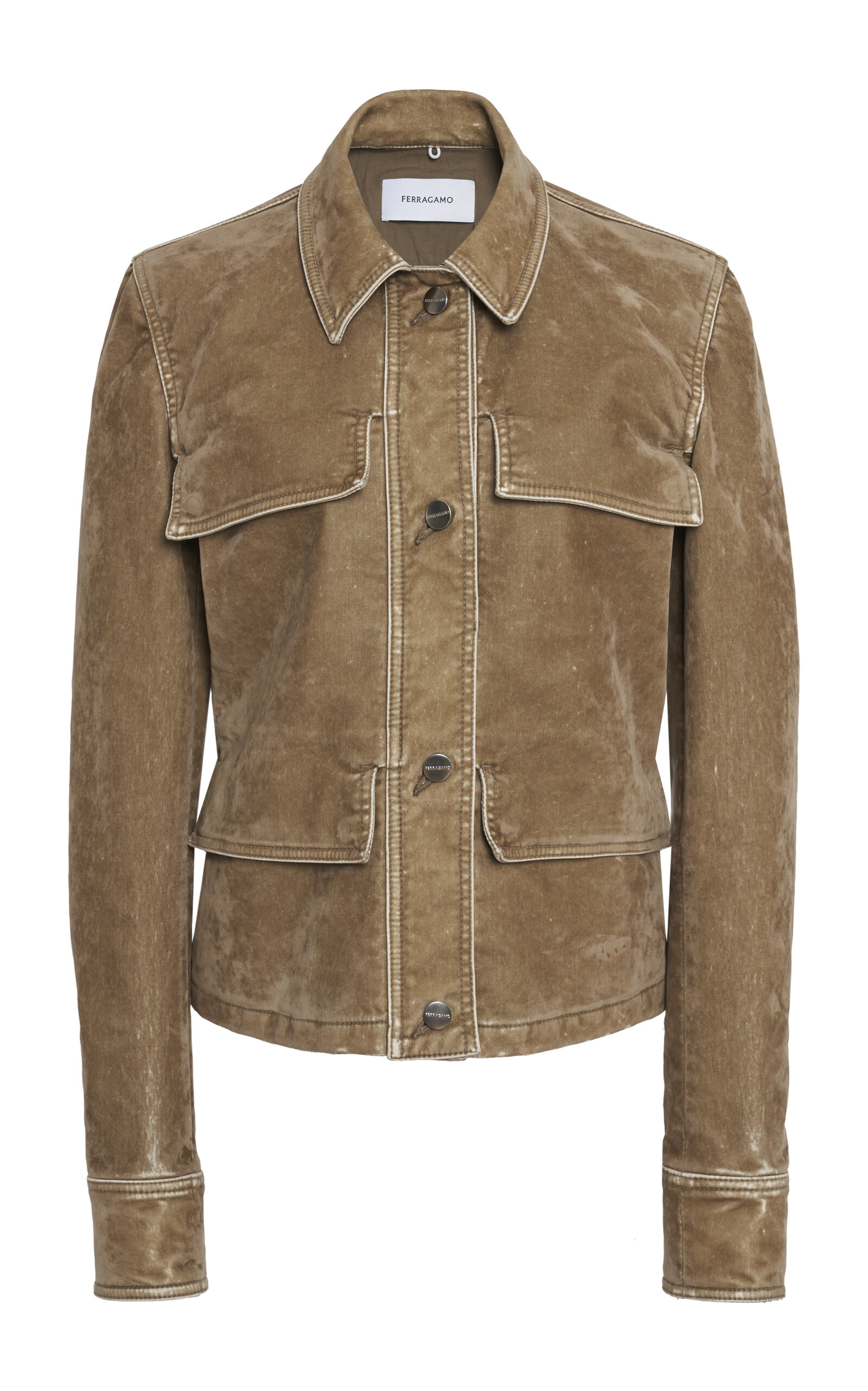 Ferragamo Garment-dyed Flocked Velvet Jacket In Brown