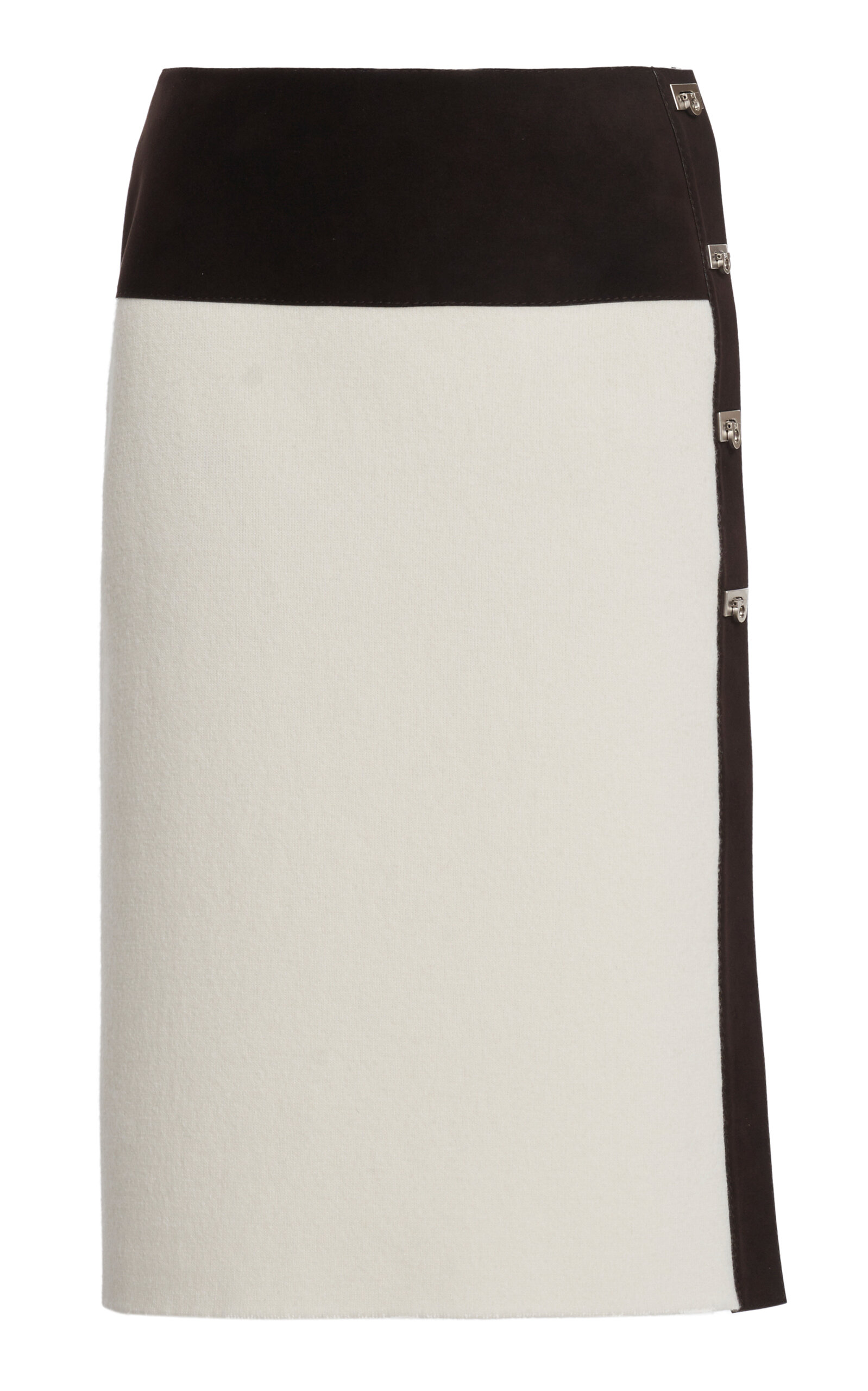 Ferragamo Hardware-detailed Knit Wool Midi Skirt In White