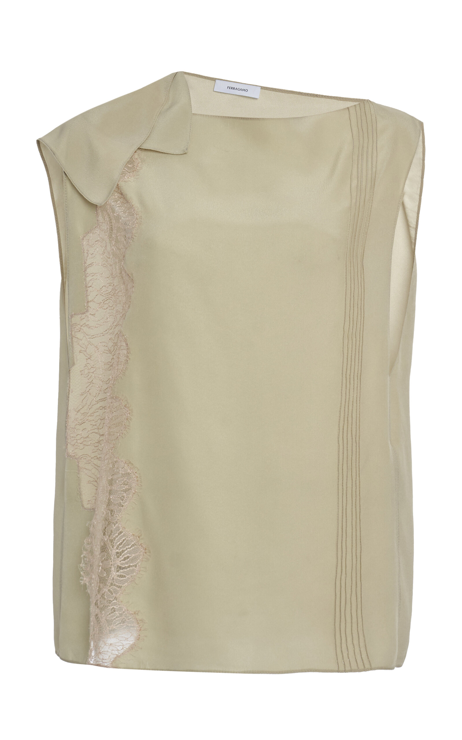 Ferragamo Lace-Trimmed Organic Silk Top