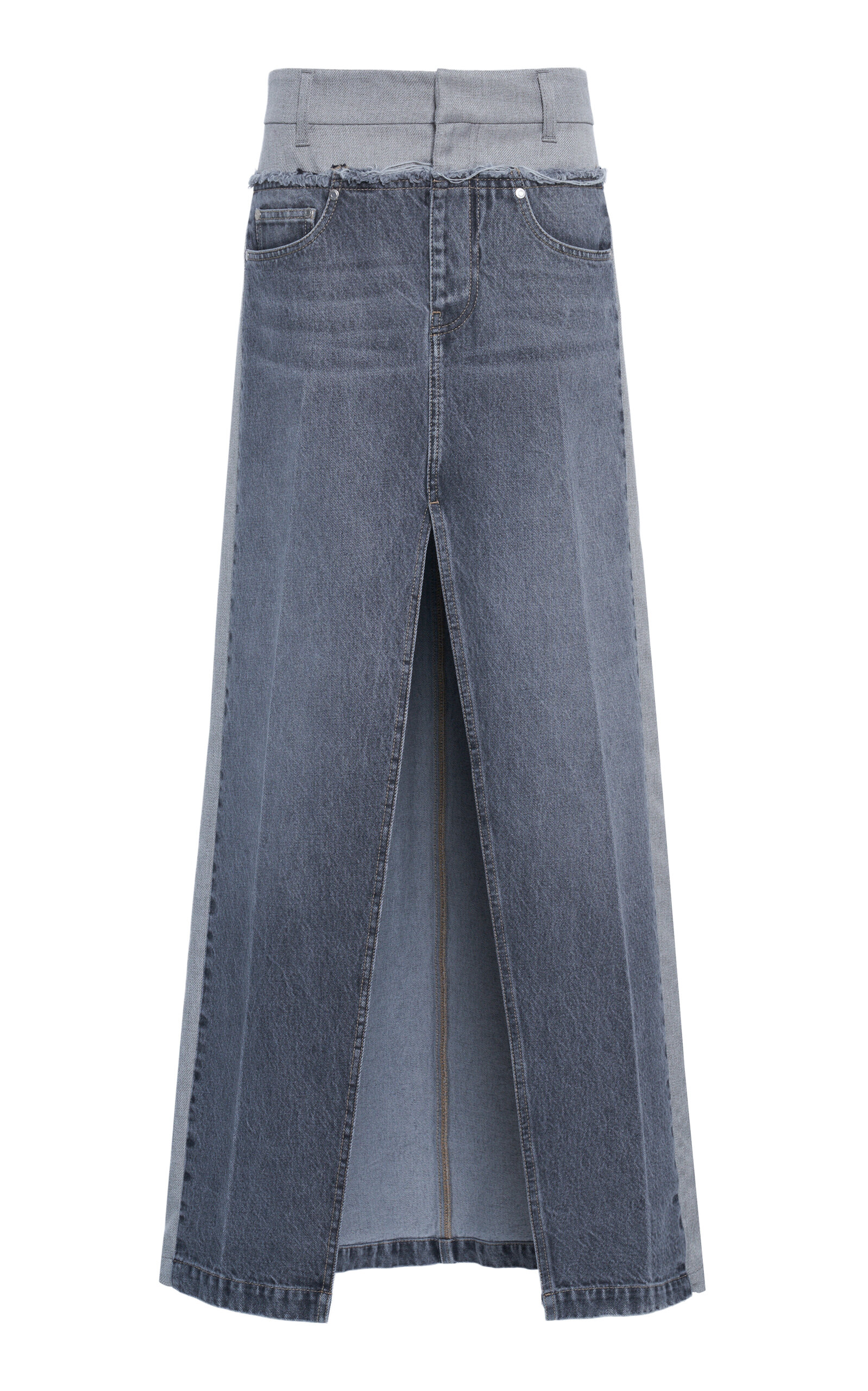 Stella Mccartney Trouser-waist Denim Maxi Skirt In Gray