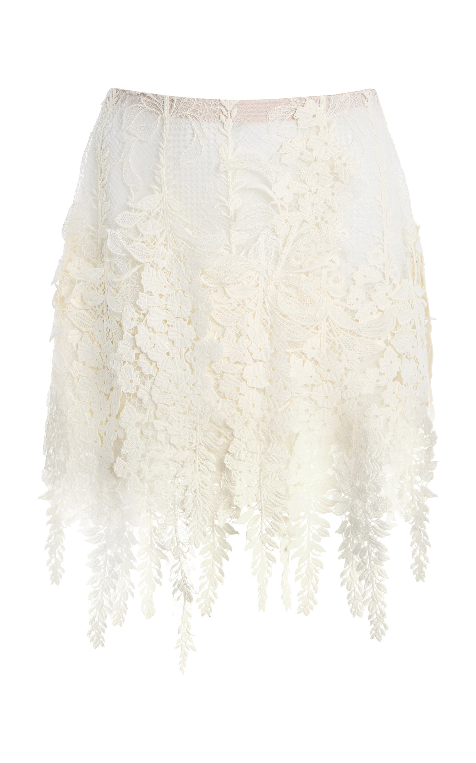 Oscar de la Renta - Appliquéd Lace Mini Skirt - Ivory - US 4 - Moda Operandi