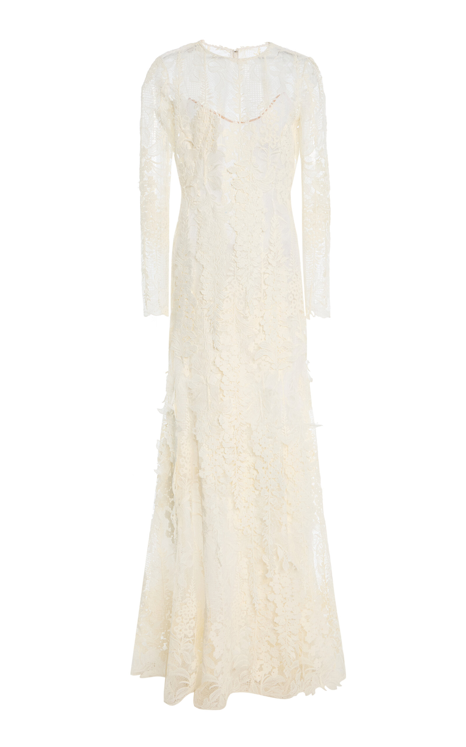 Oscar De La Renta Appliquéd Guipure Gown In Neutral