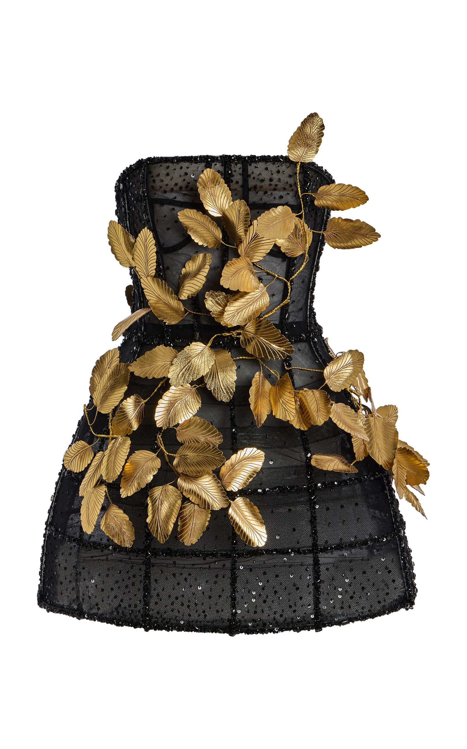 Oscar De La Renta Gold-leaf-detailed Cocktail Dress In Black