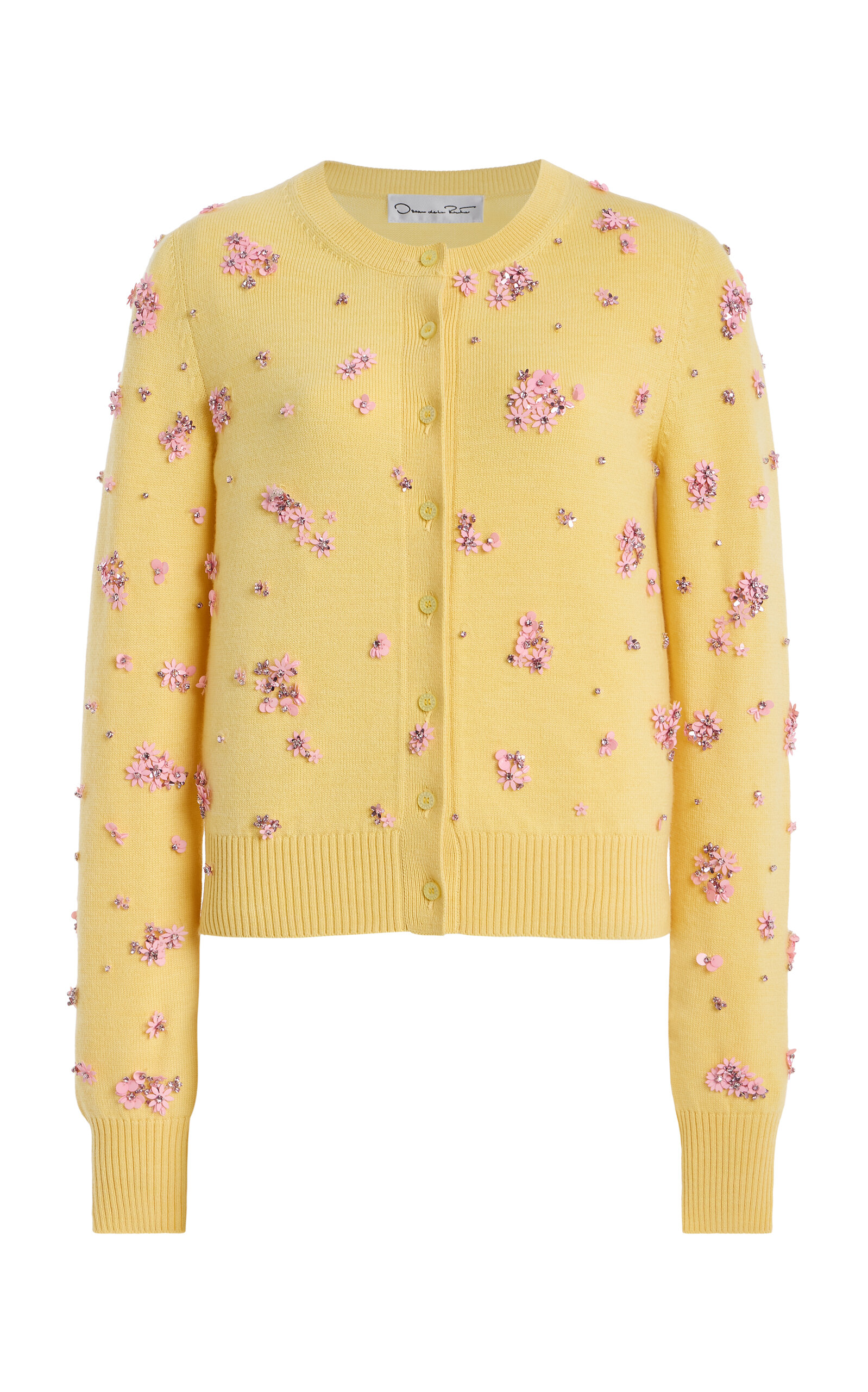 Oscar de la Renta - Embellished Wool Cardigan - Yellow - L - Moda Operandi