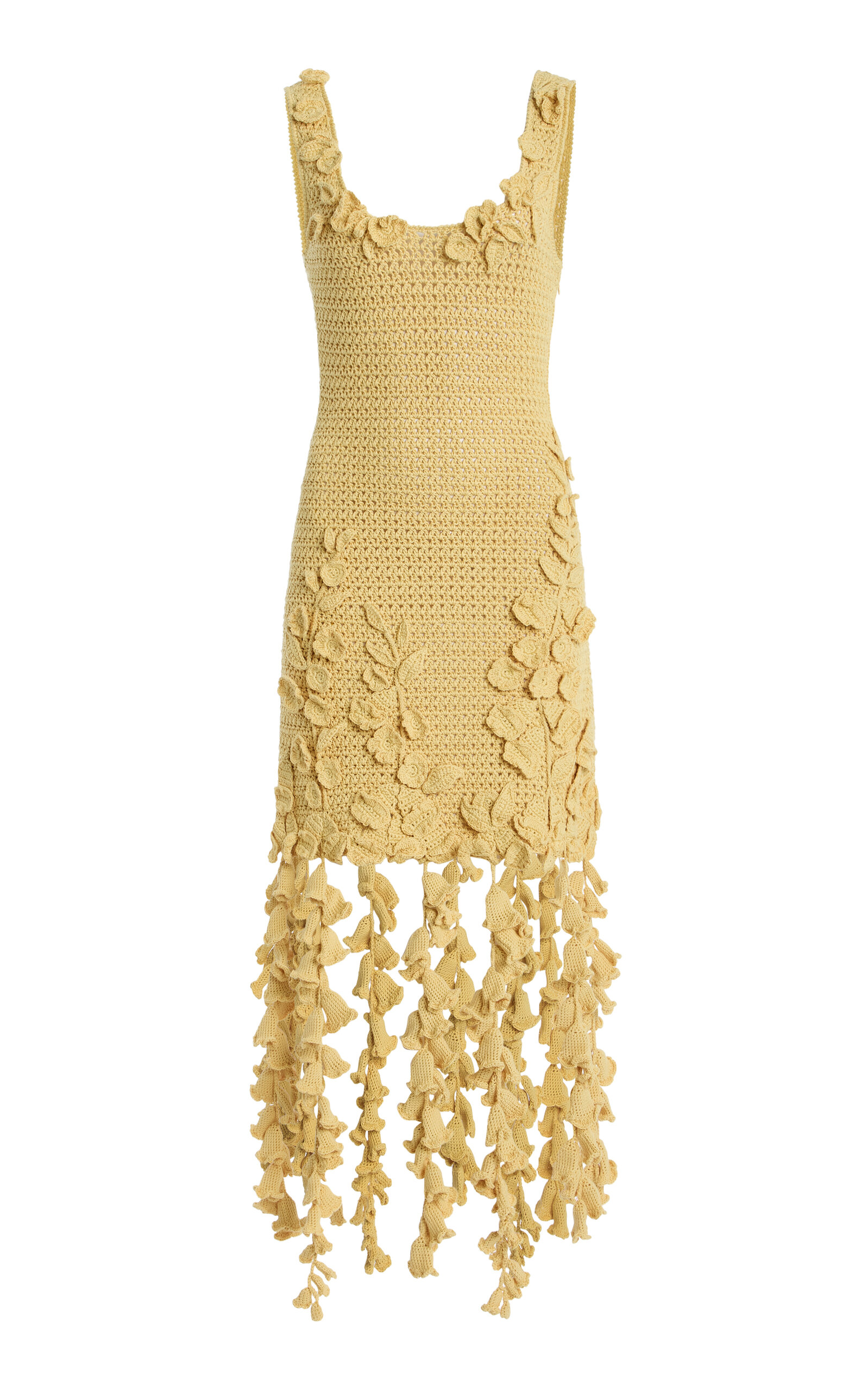 Oscar de la Renta - Appliquéd Crocheted-Cotton Mini Dress - Yellow - M - Moda Operandi
