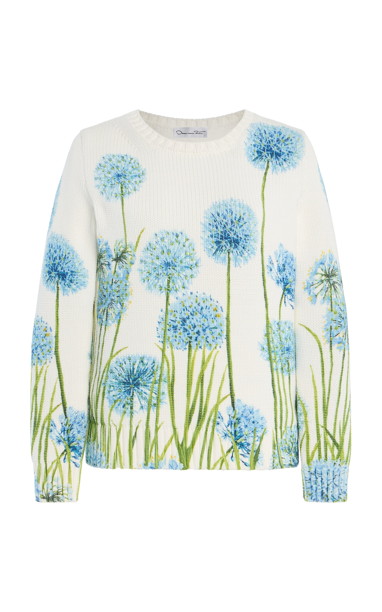 Oscar de la Renta - Allium-Printed Cotton-Blend Sweater - White - L - Moda Operandi