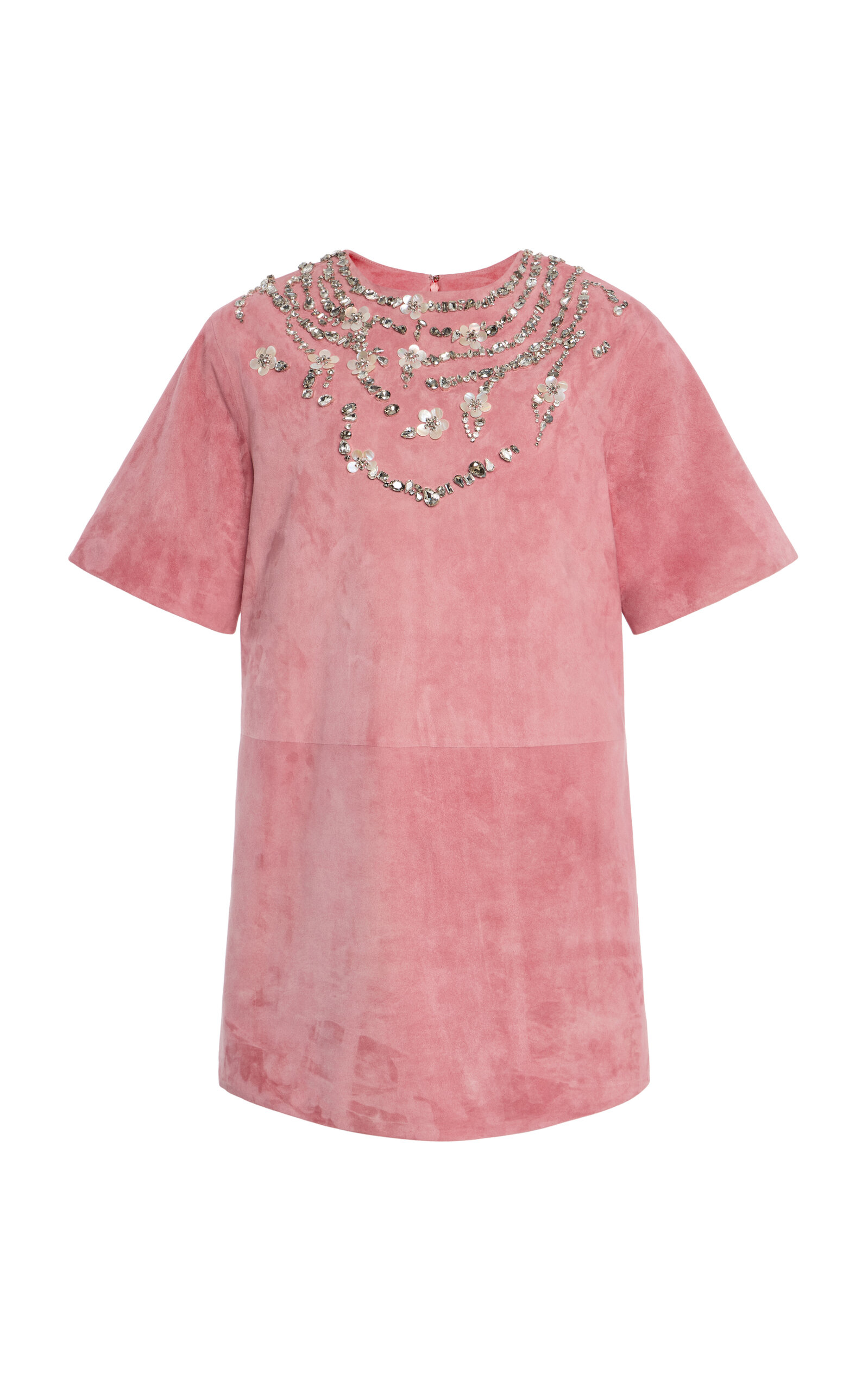 Oscar de la Renta - Embellished Suede Mini Dress - Pink - US 6 - Moda Operandi