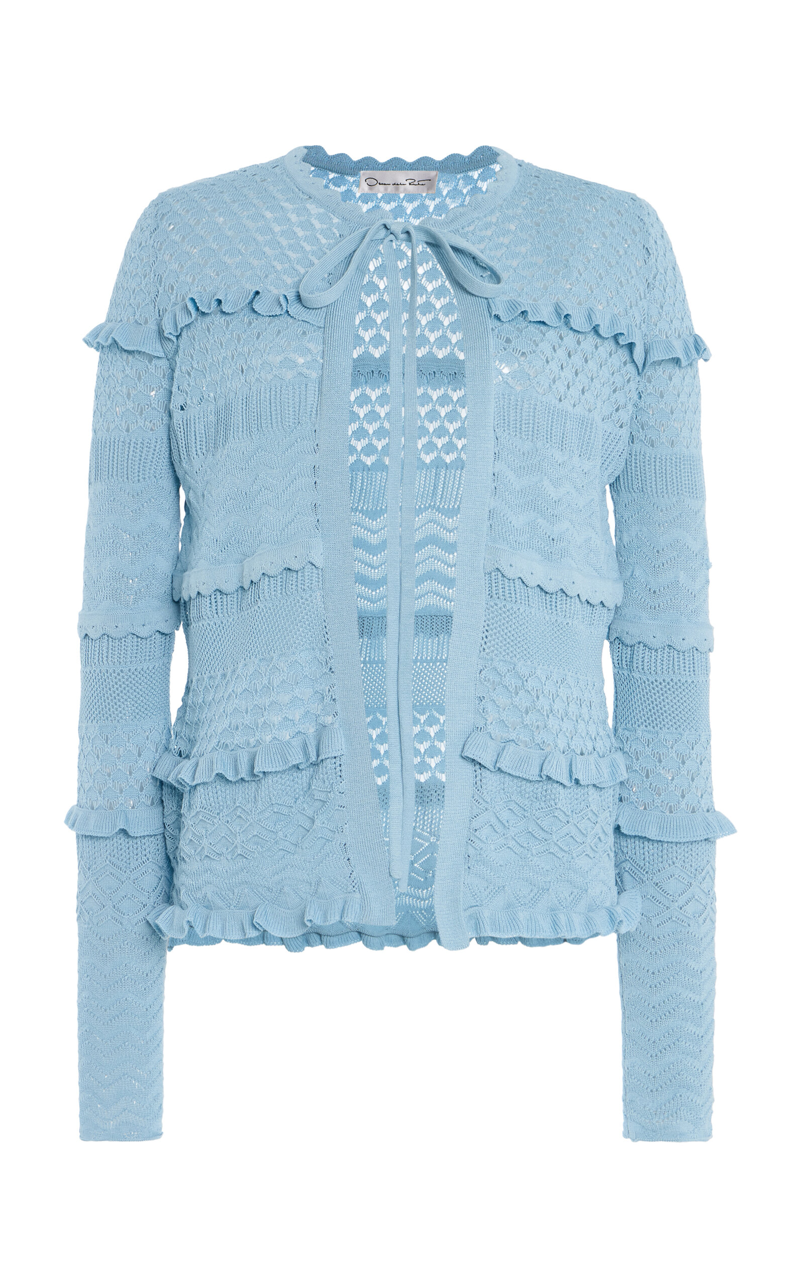 Oscar de la Renta - Mixed-Stitch Silk-Cotton Cardigan - Light Blue - S - Moda Operandi
