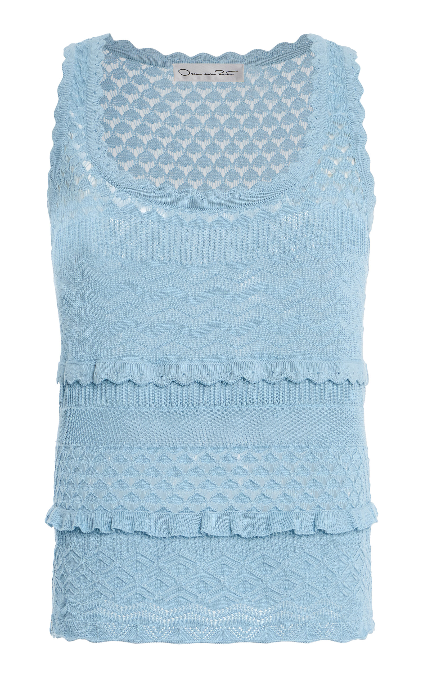Oscar de la Renta Mixed-Stitch Silk-Cotton Tank Top