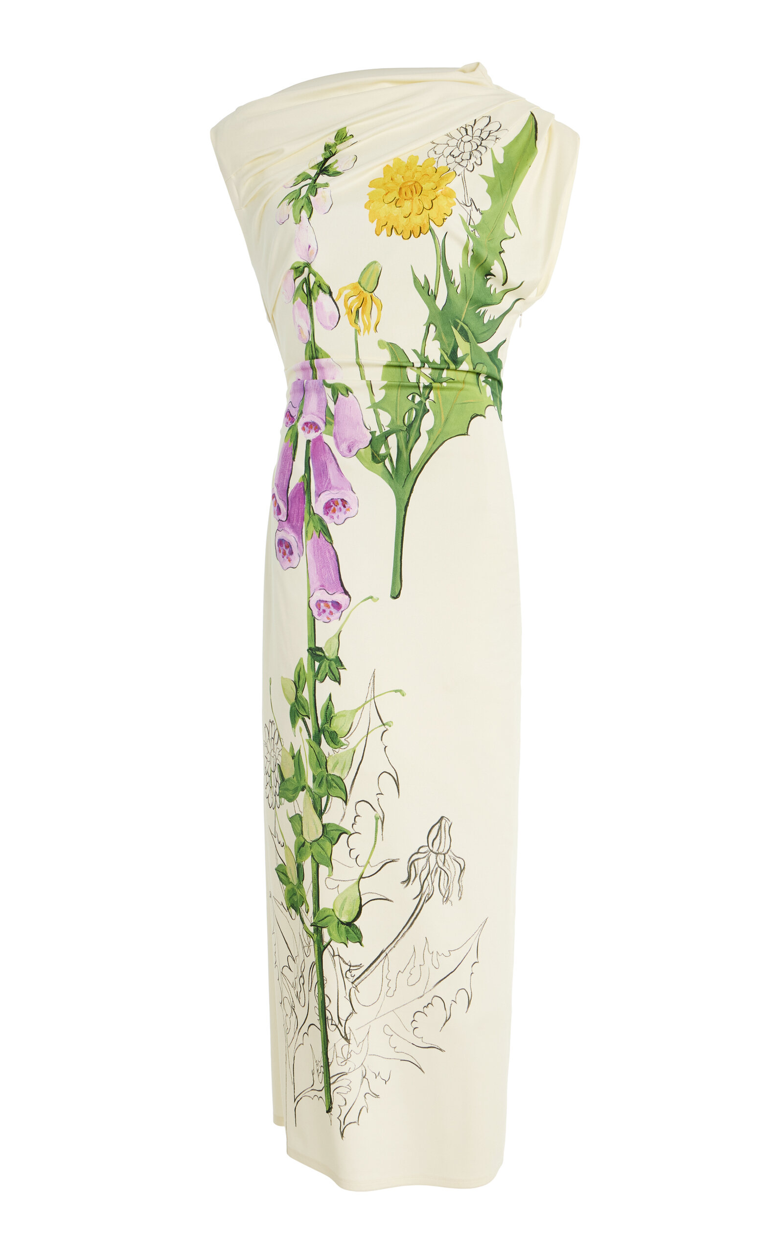 Oscar de la Renta - Foxglove-Printed Jersey Midi Dress - Off-White - US 12 - Moda Operandi