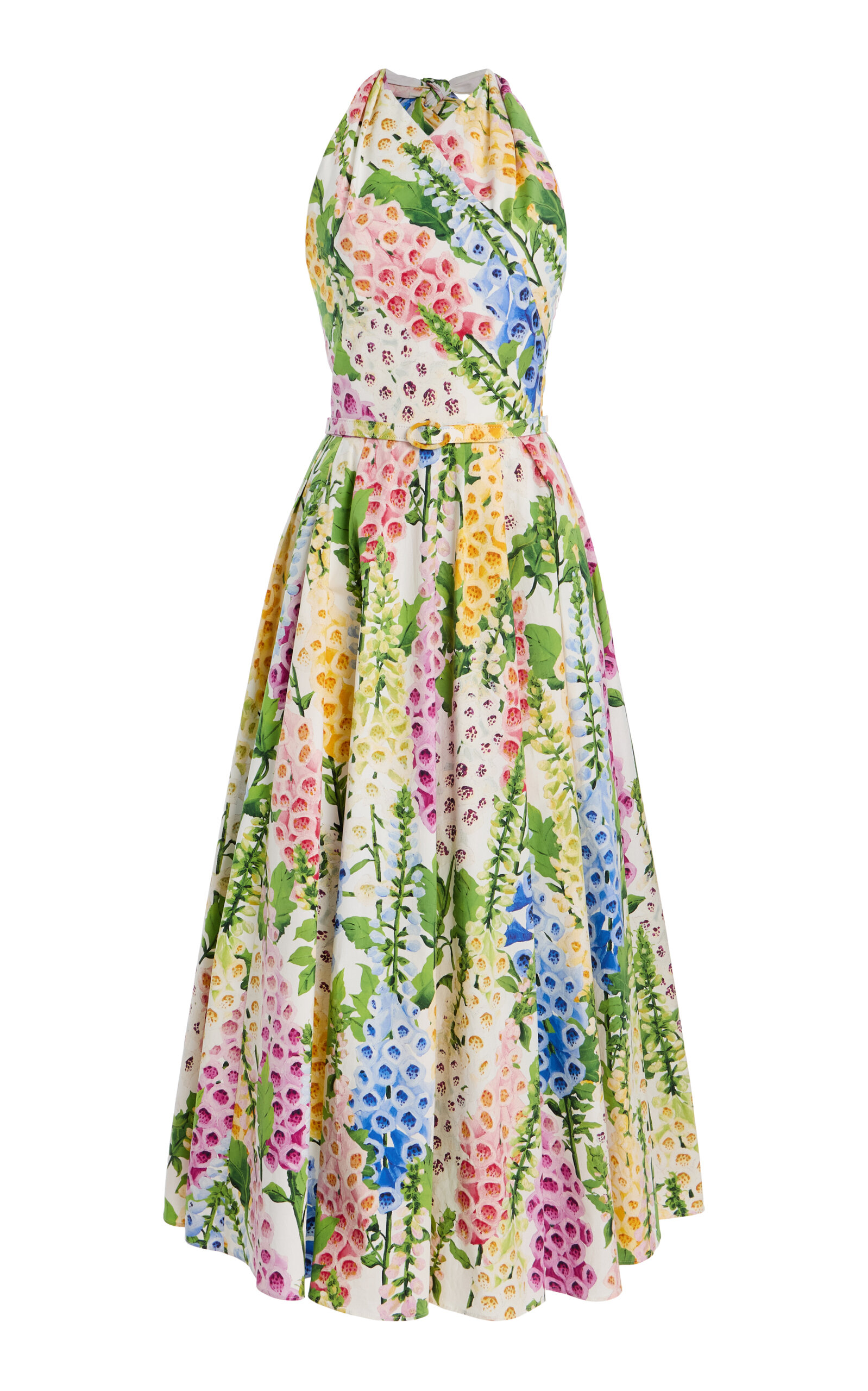 Oscar de la Renta Foxglove-Printed Cotton-Poplin Midi Halter Dress
