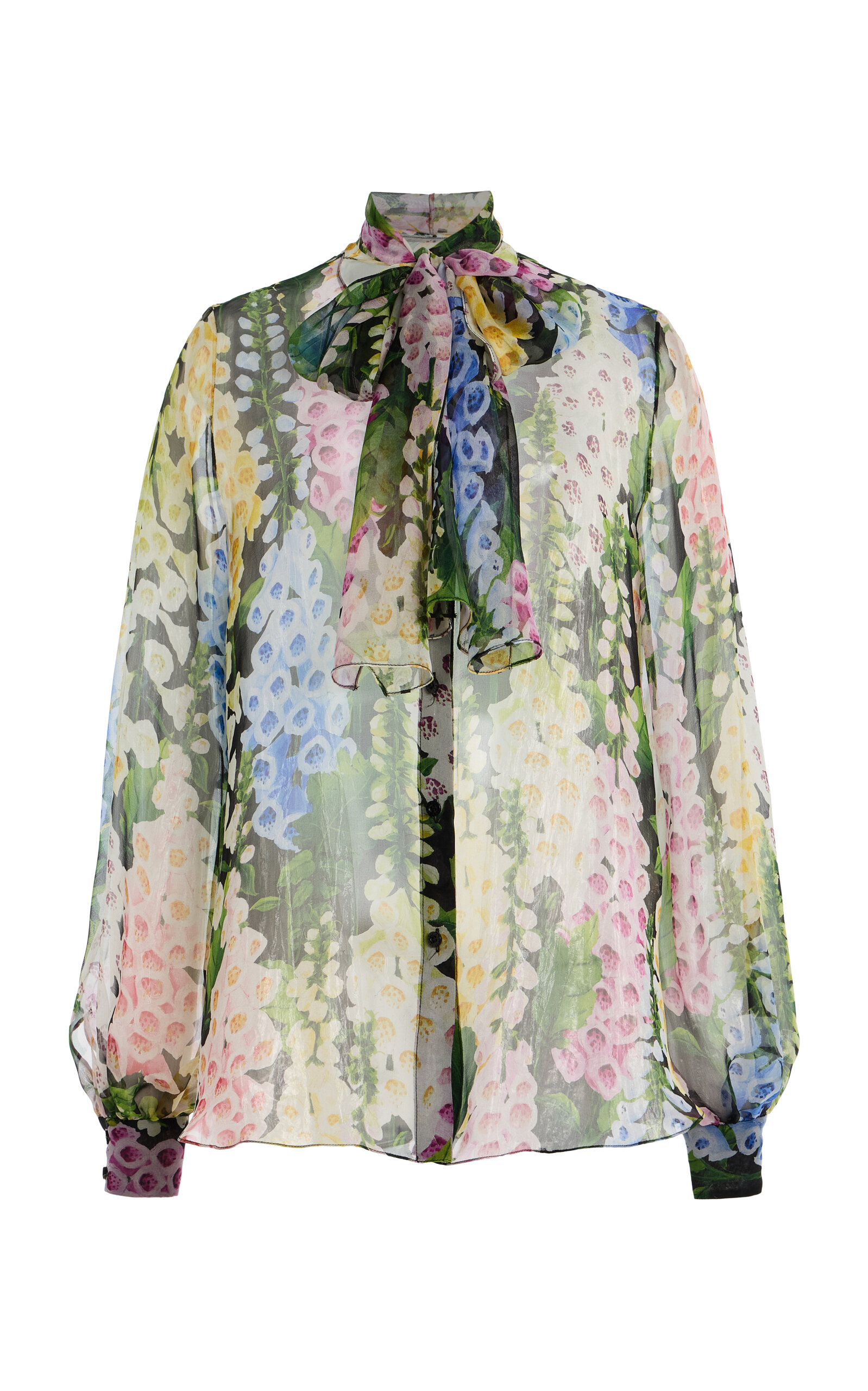 Foxglove-Printed Silk-Chiffon Blouse