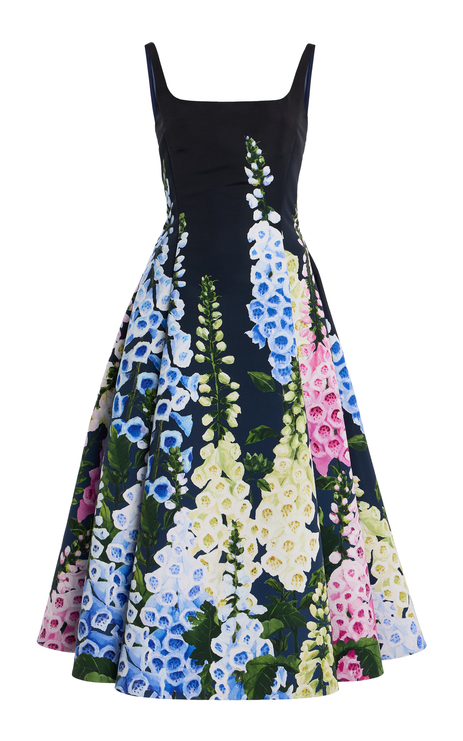 Oscar de la Renta Foxglove-Printed Faille Midi Dress
