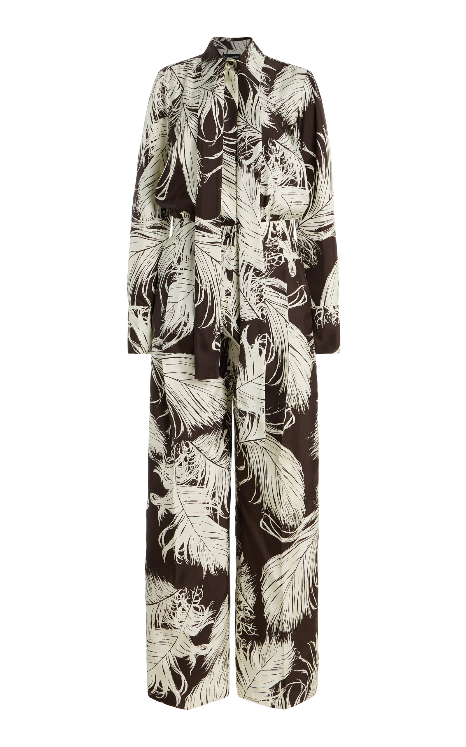 Feather-Printed Silk Jumpsuit