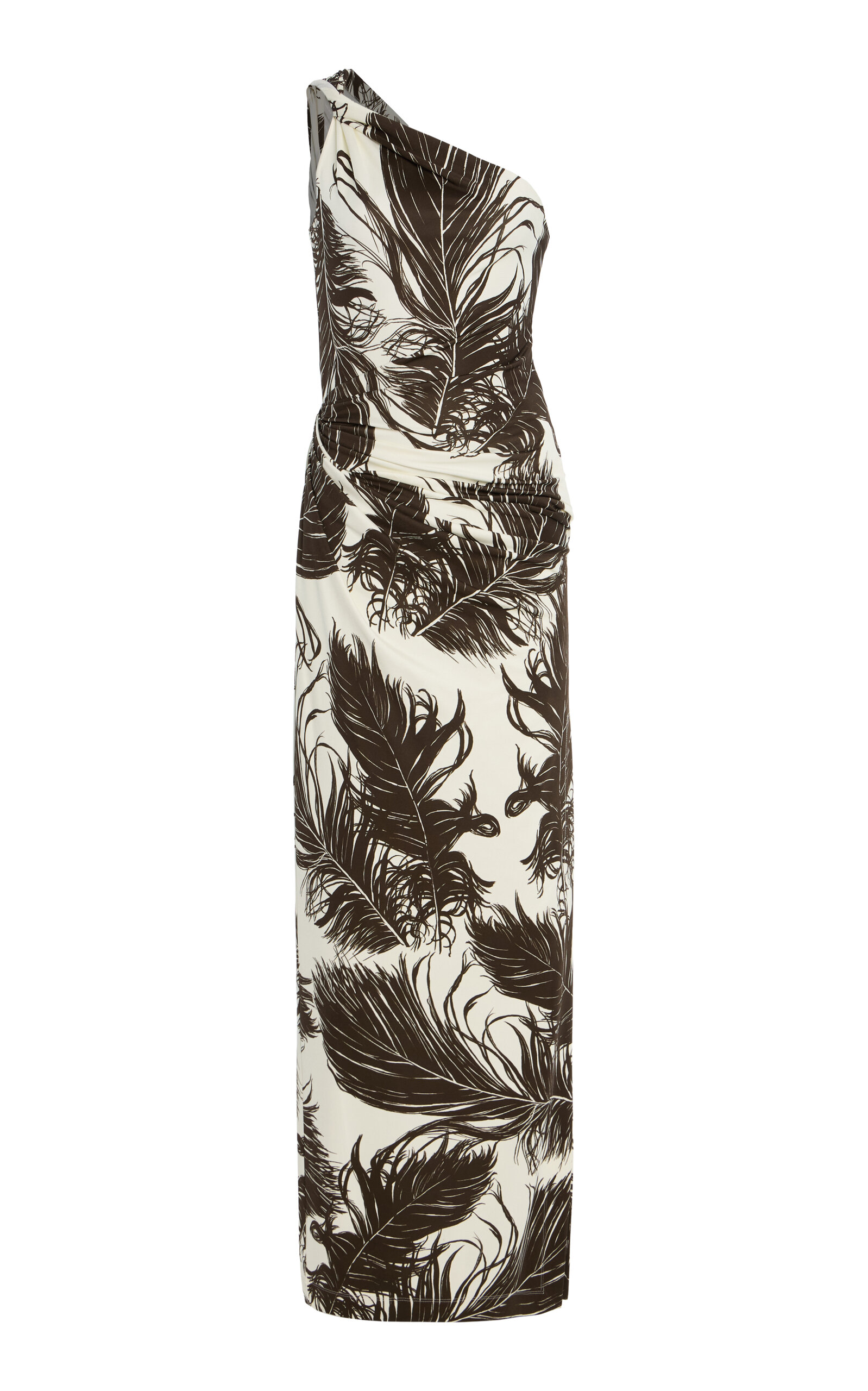 Oscar De La Renta Feather-printed One-shoulder Maxi Dress