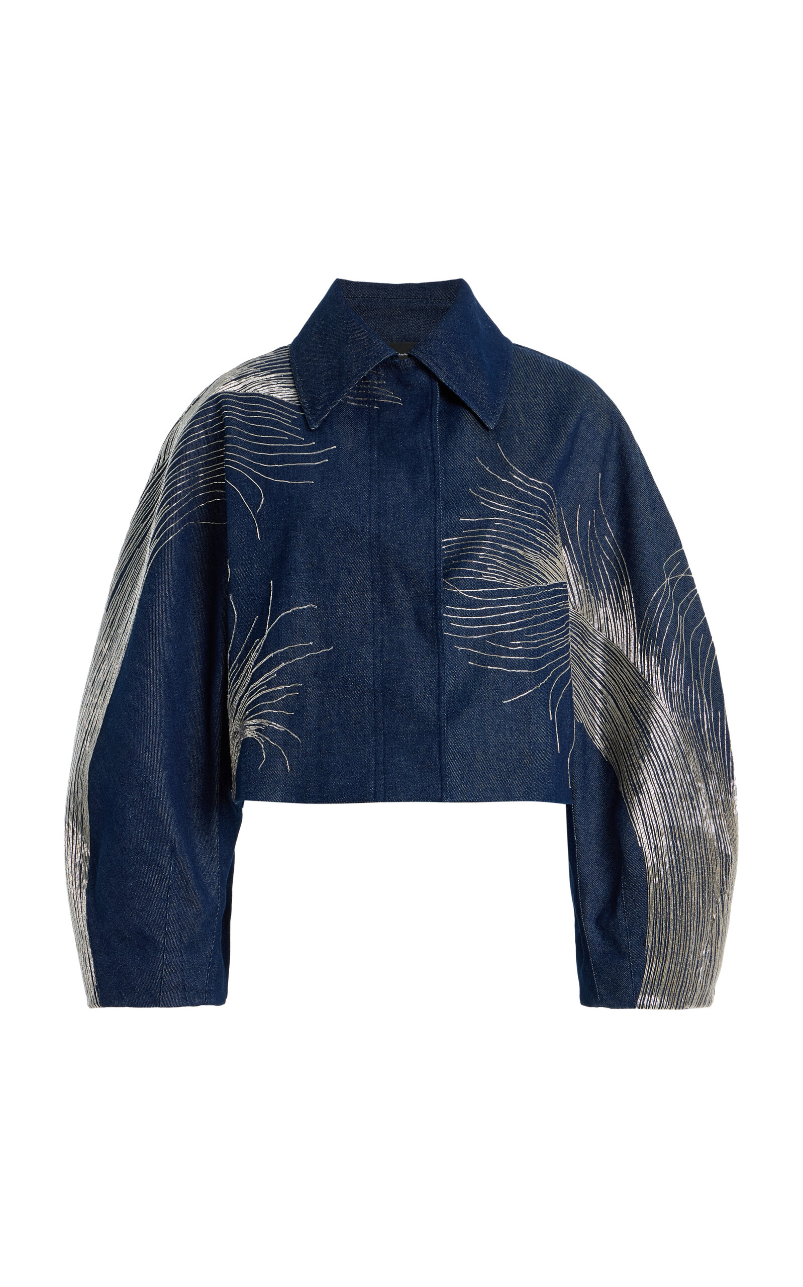 Feather-Embroidered Denim Jacket