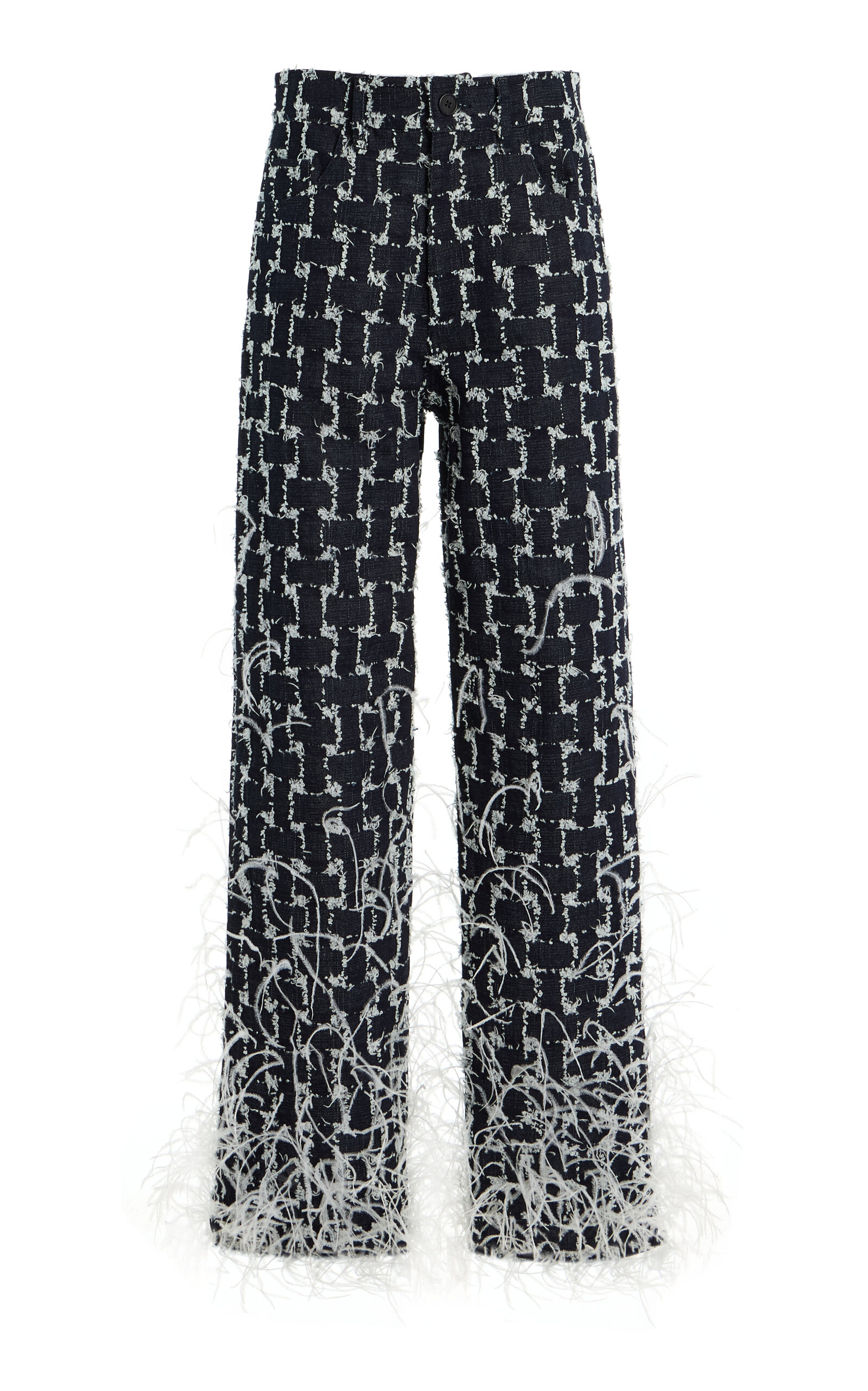 Oscar de la Renta Feathered Jacquard Denim Straight-Leg Pants