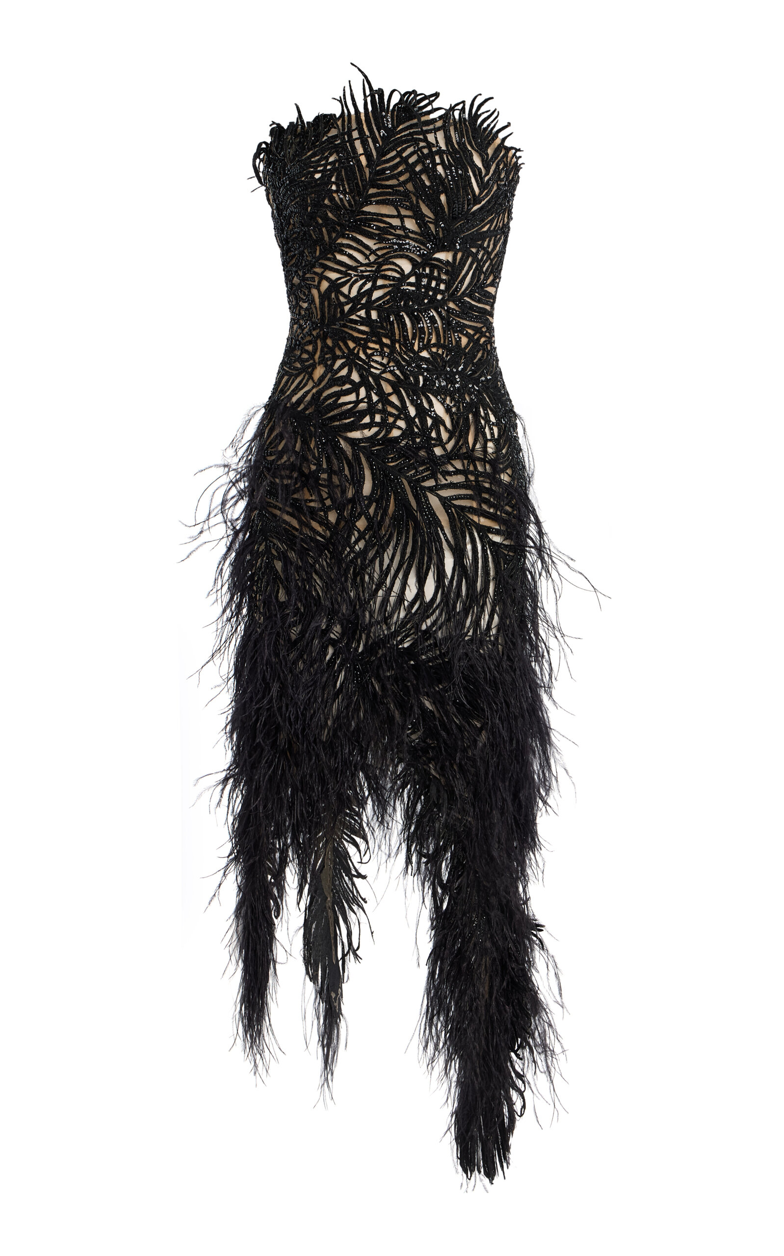 Oscar De La Renta Feathered Strapless Cocktail Dress
