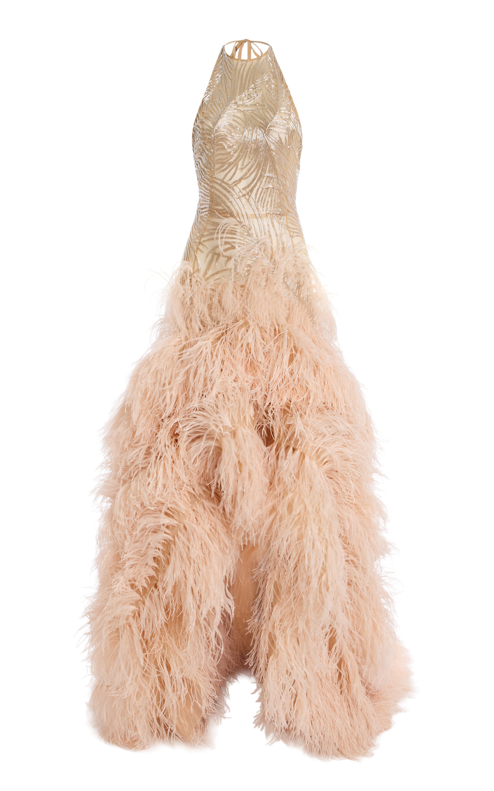 Oscar De La Renta Feathered Gown In Brown