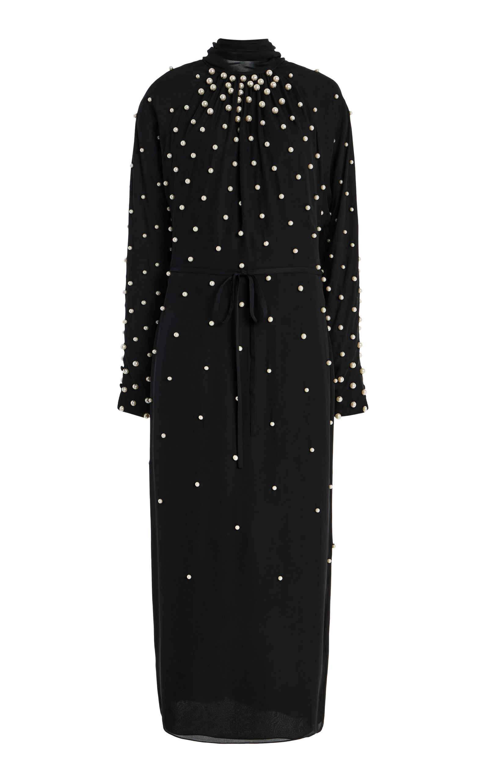 Oscar de la Renta Pearl-Embellished Silk-Georgette Midi Dress