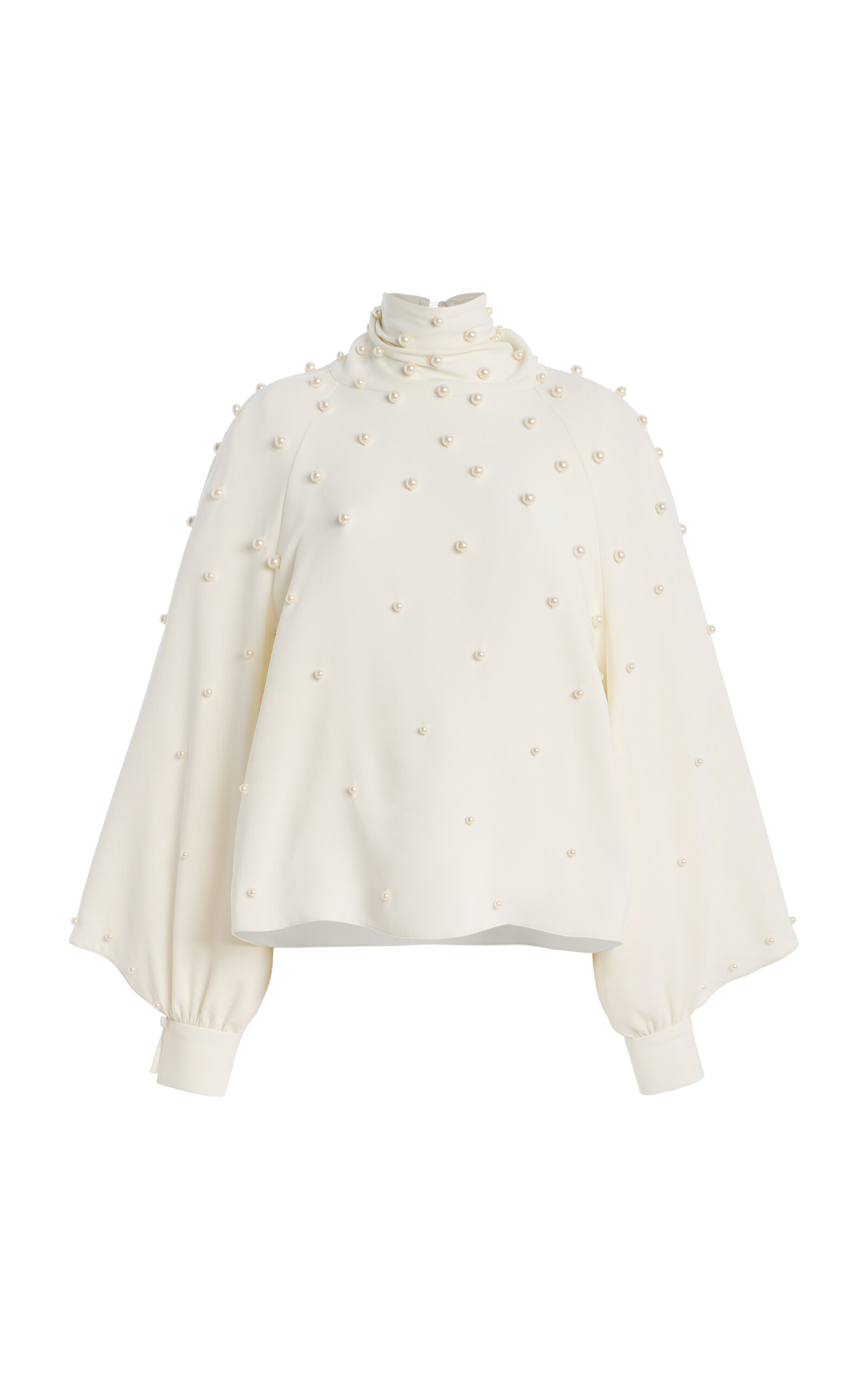 Oscar de la Renta Pearl-Embellished Silk-Georgette Blouse