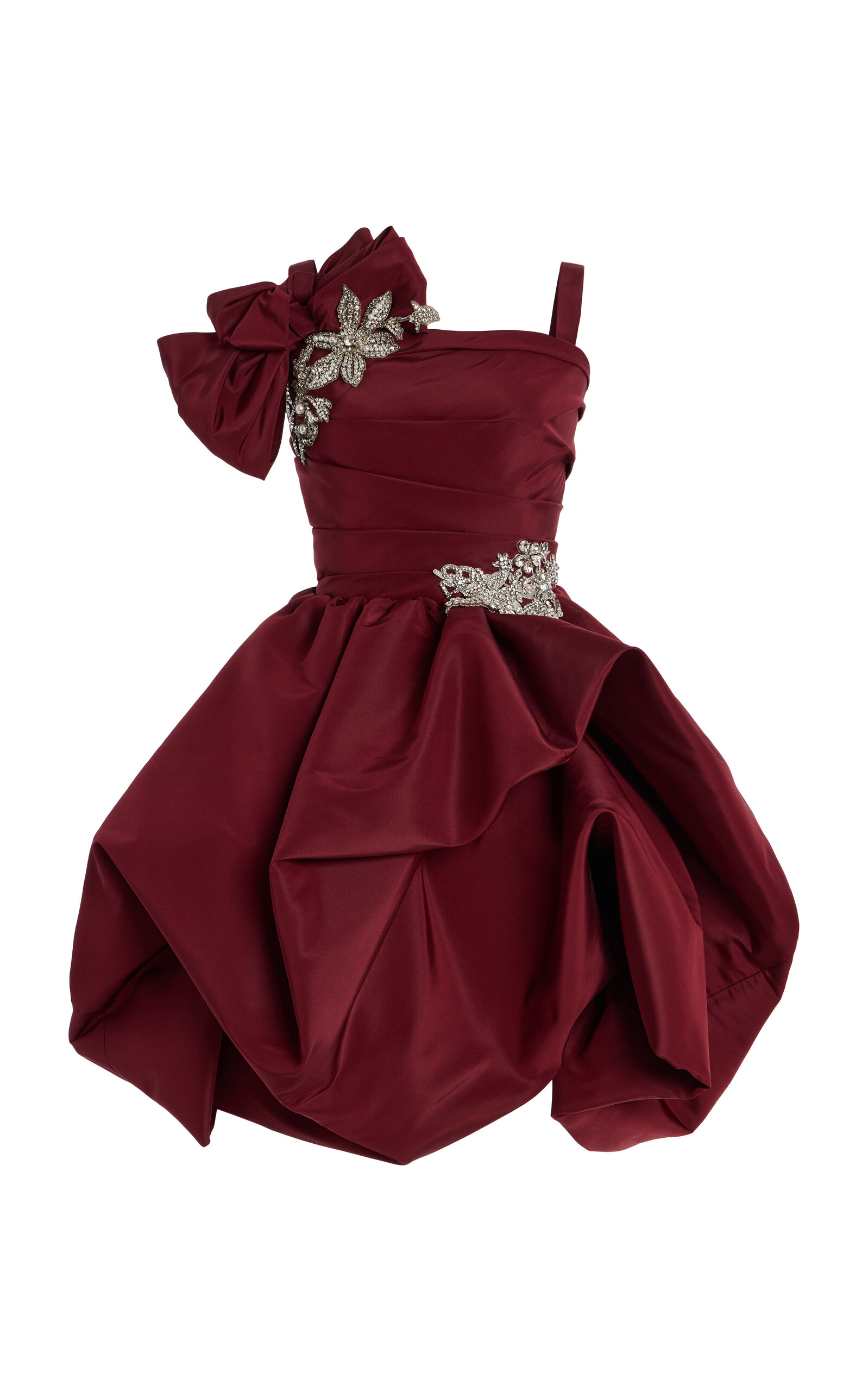 Oscar De La Renta Embellished Silk Cocktail Dress In Red