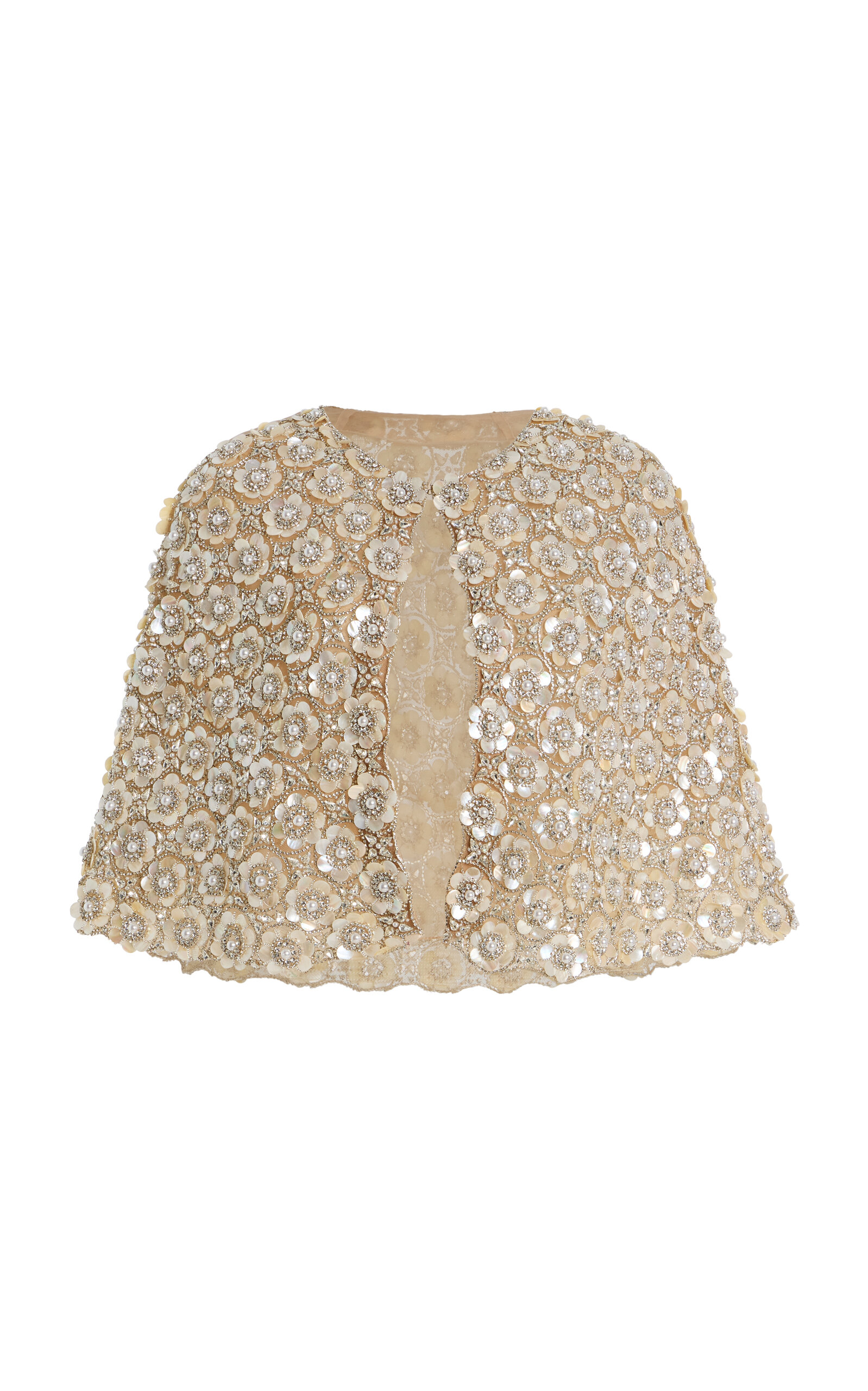 Oscar de la Renta Mother-of-Pearl Embellished Tulle Cape
