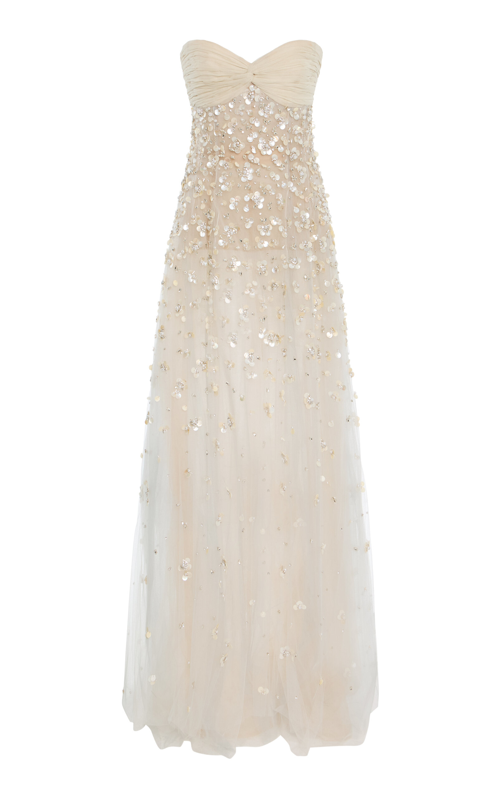 Oscar De La Renta Mother Of Pearl-embellished Tulle Gown In Neutral